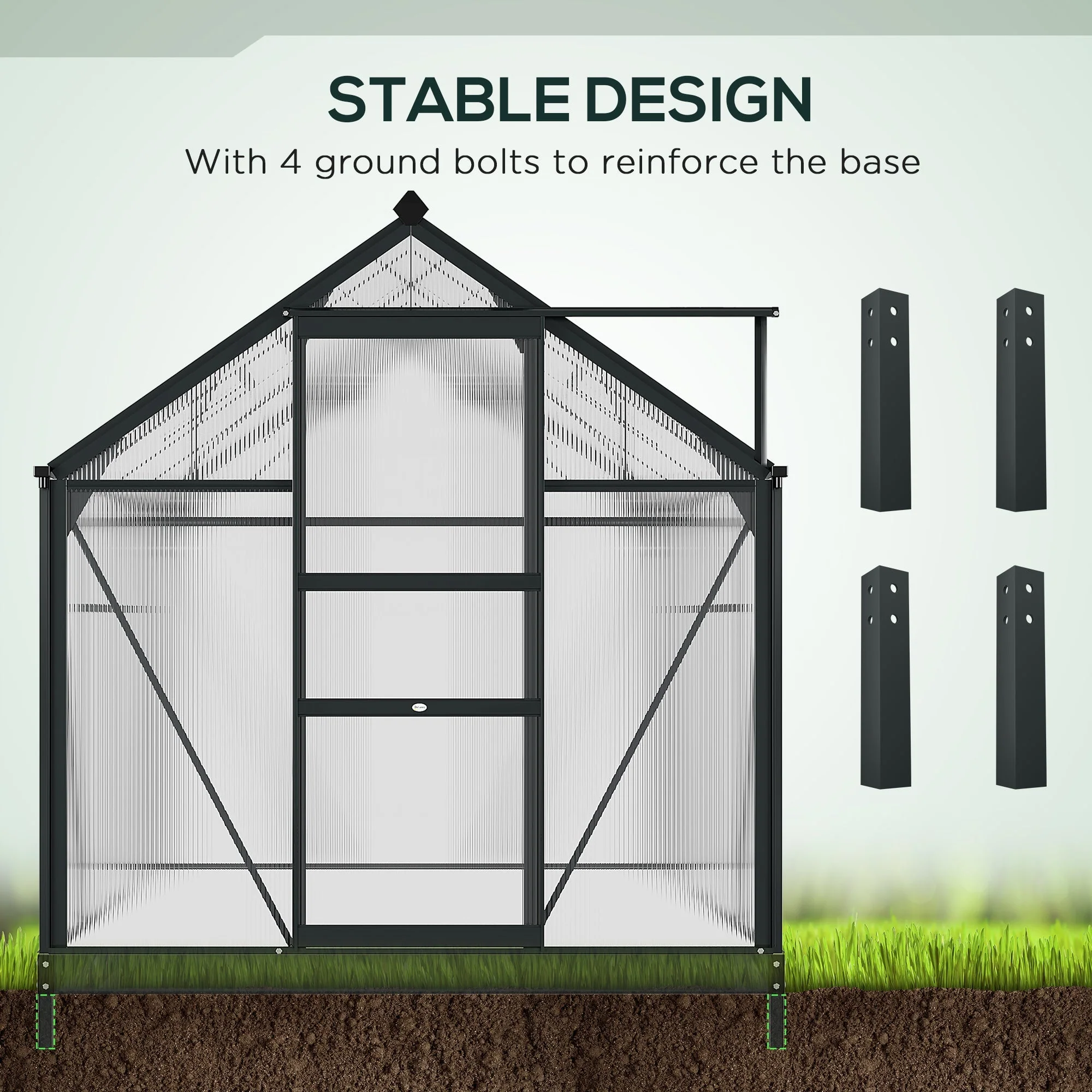 Outsunny Clear Polycarbonate Greenhouse Large Walk-In Green House Garden Plants Grow Galvanized Base Aluminium Frame With Slide Door - Image 6