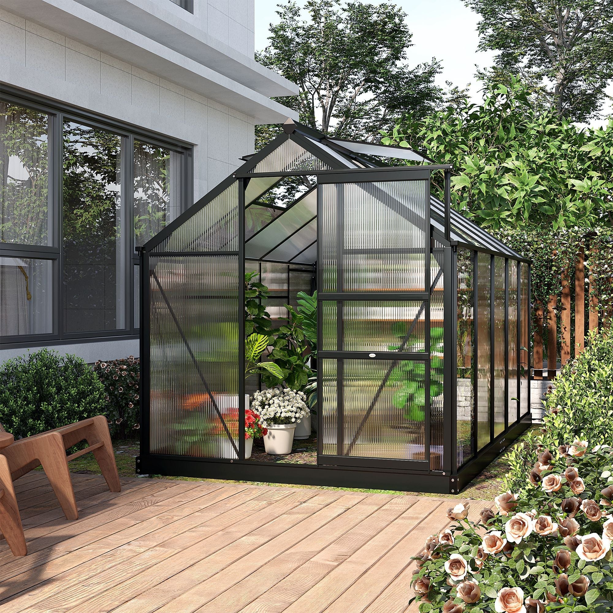 Outsunny Clear Polycarbonate Greenhouse Large Walk-In Green House Garden Plants Grow Galvanized Base Aluminium Frame With Slide Door - Image 2