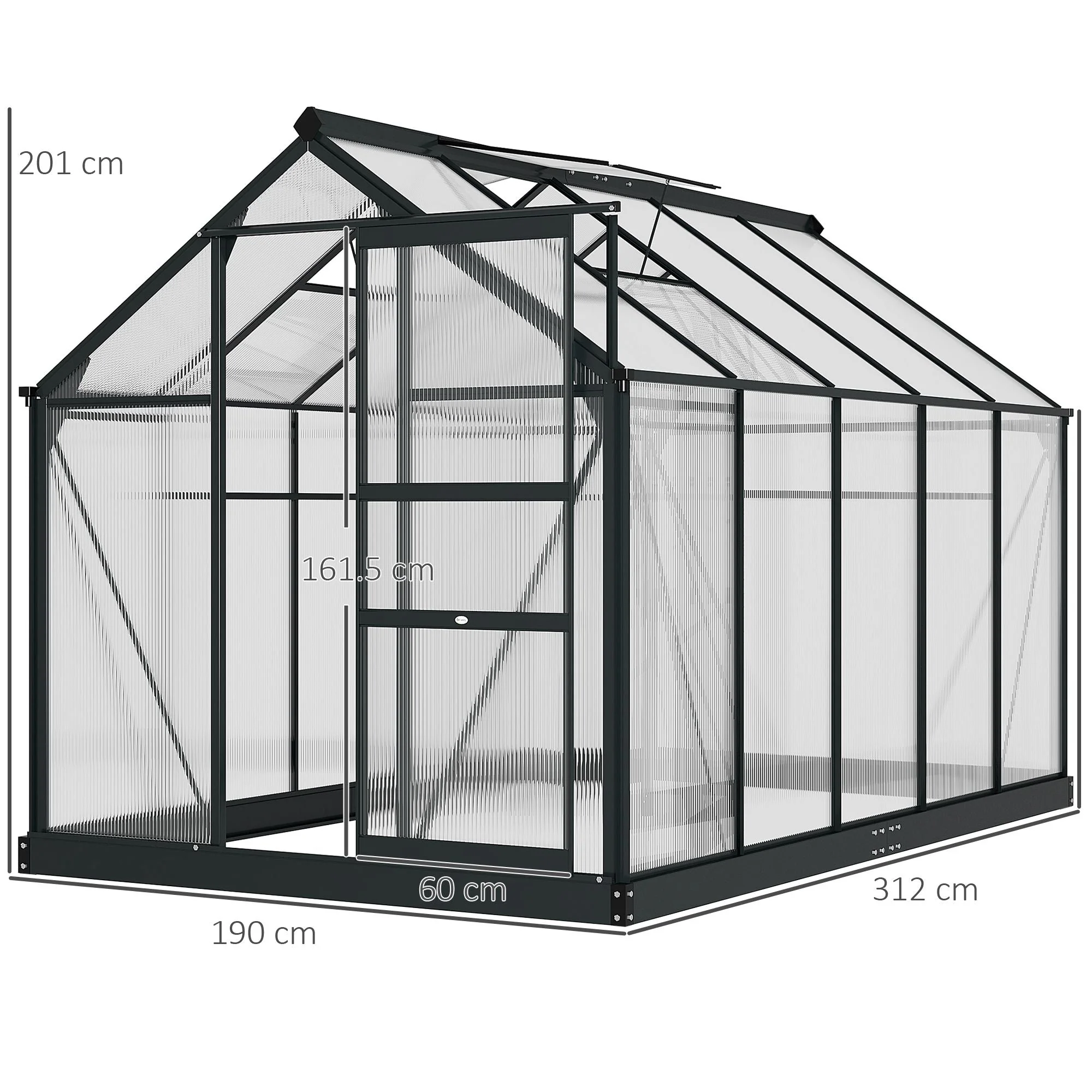 Outsunny Clear Polycarbonate Greenhouse Large Walk-In Green House Garden Plants Grow Galvanized Base Aluminium Frame With Slide Door - Image 3