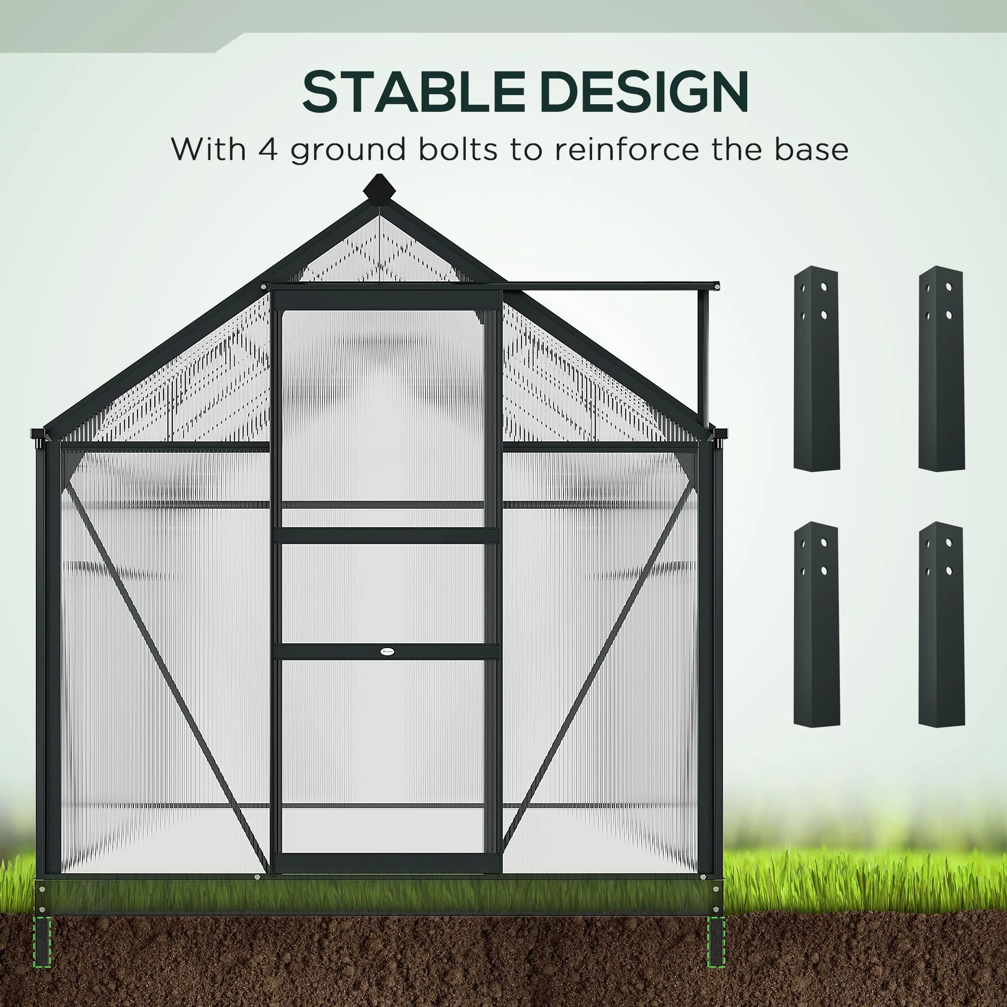 Outsunny Clear Polycarbonate Greenhouse Large Walk-In Green House Garden Plants Grow Galvanized Base Aluminium Frame With Slide Door - Image 6