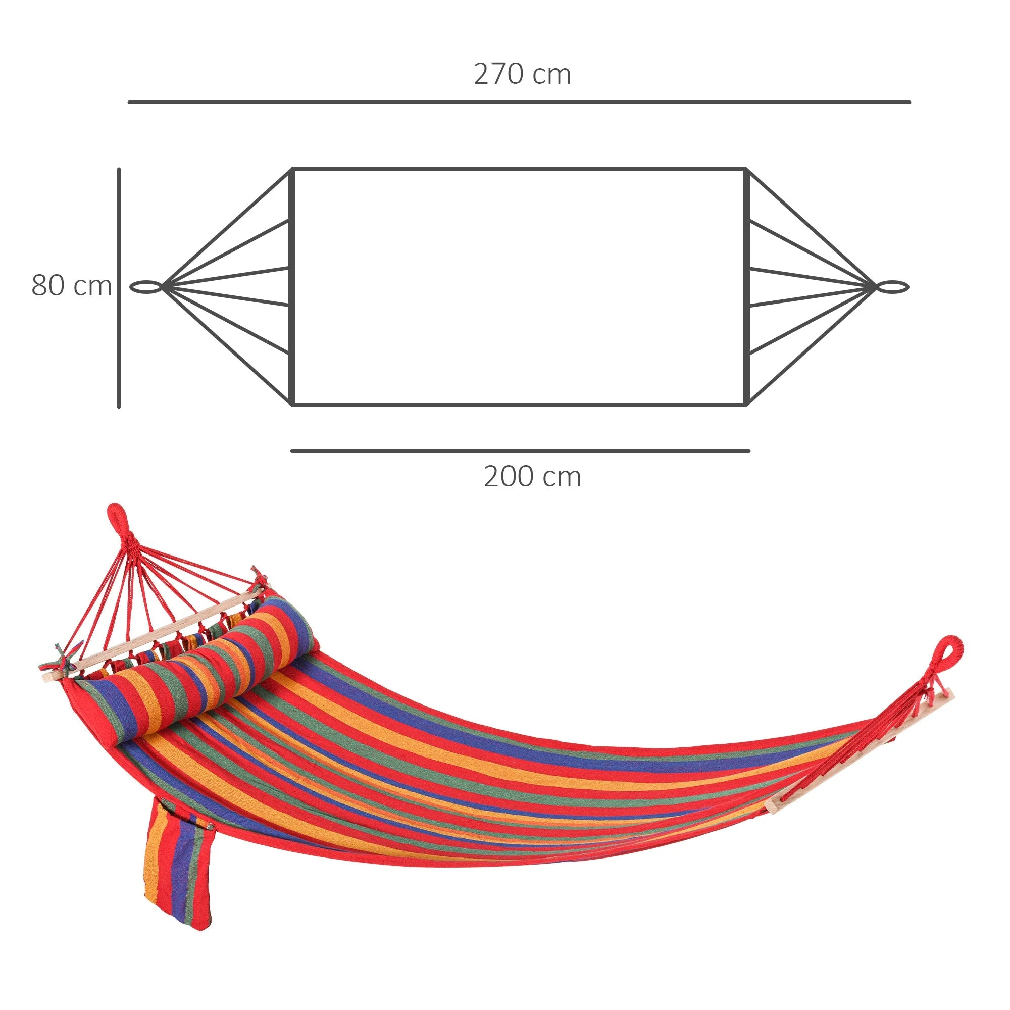 Outsunny Cotton Hammock Soft Portable Swing Sleeping w/ Headrest & Side Pocket Deluxe Swing Chair for Beach - Image 2