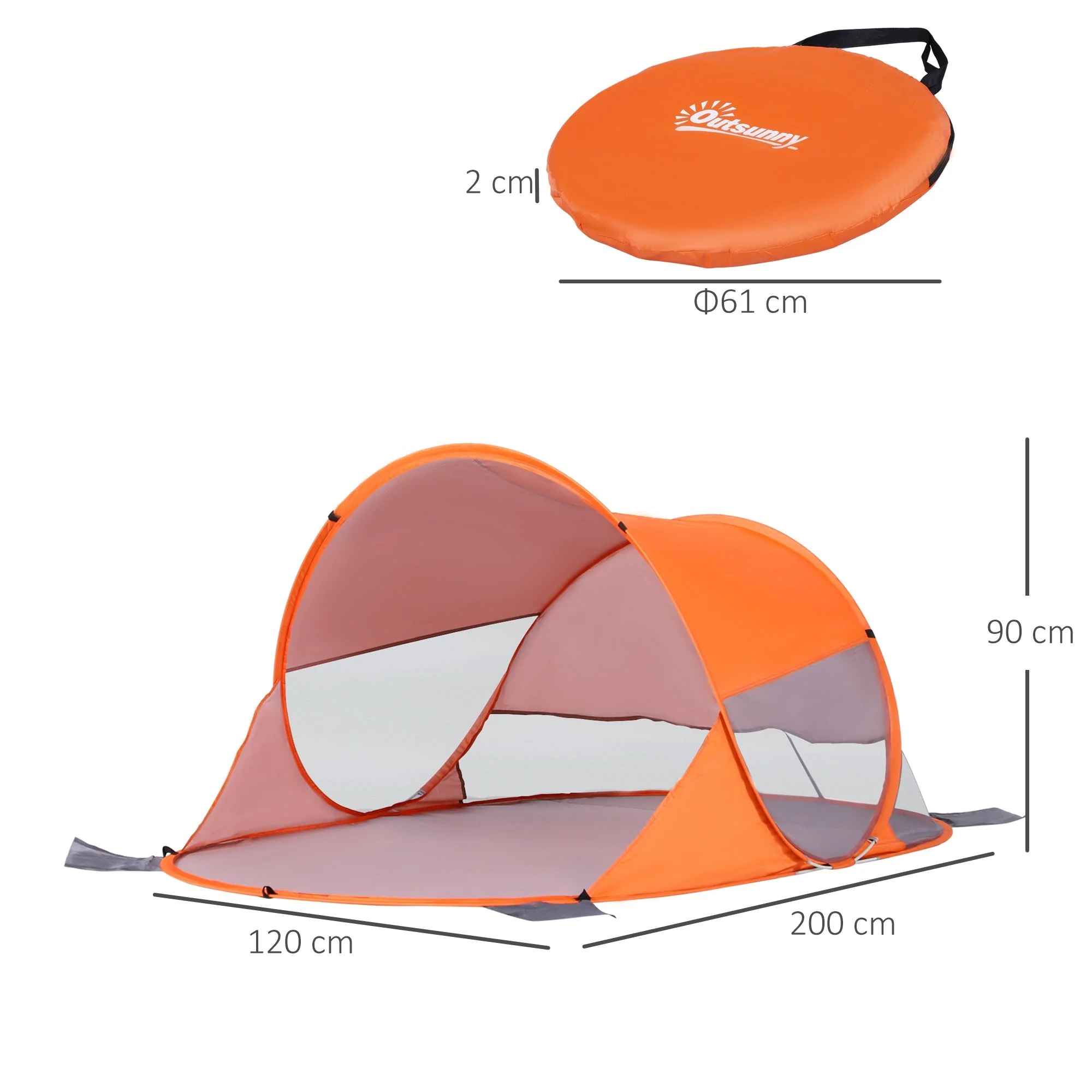 Outsunny Fibreglass Frame 2 Person Pop-Up Lightweight Camping Tent Orange - Image 3