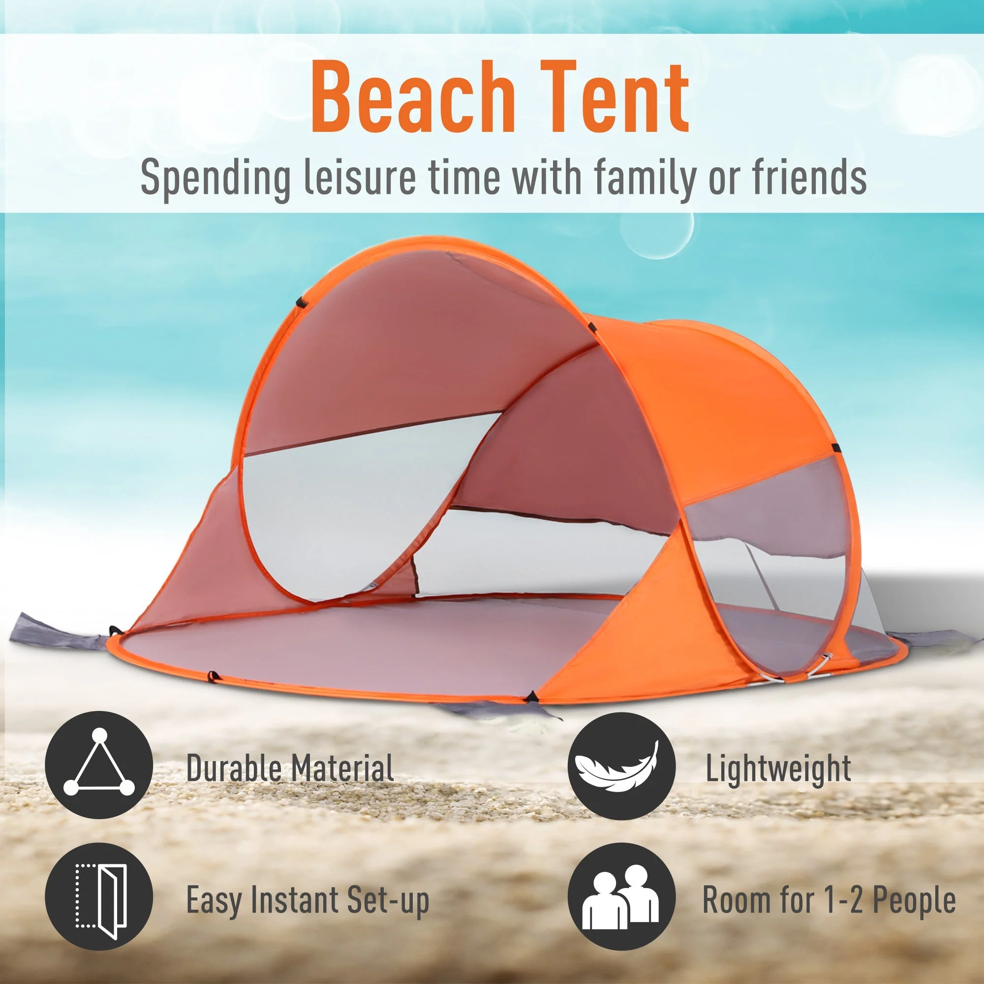 Outsunny Fibreglass Frame 2 Person Pop-Up Lightweight Camping Tent Orange - Image 4