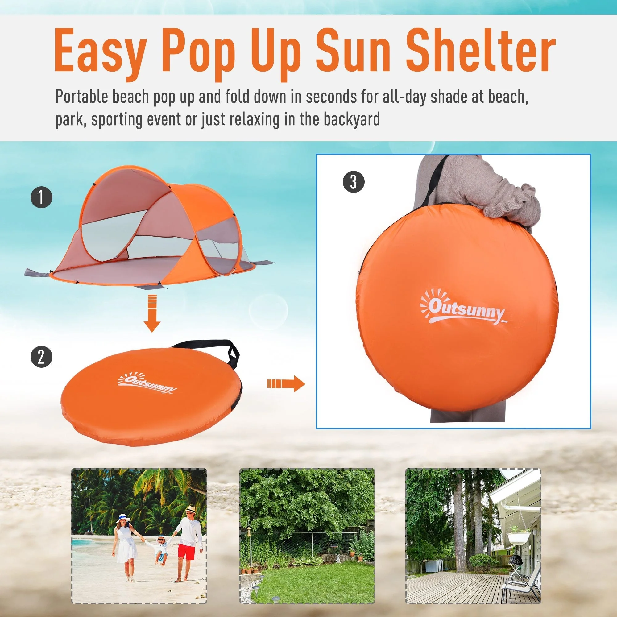 Outsunny Fibreglass Frame 2 Person Pop-Up Lightweight Camping Tent Orange - Image 5