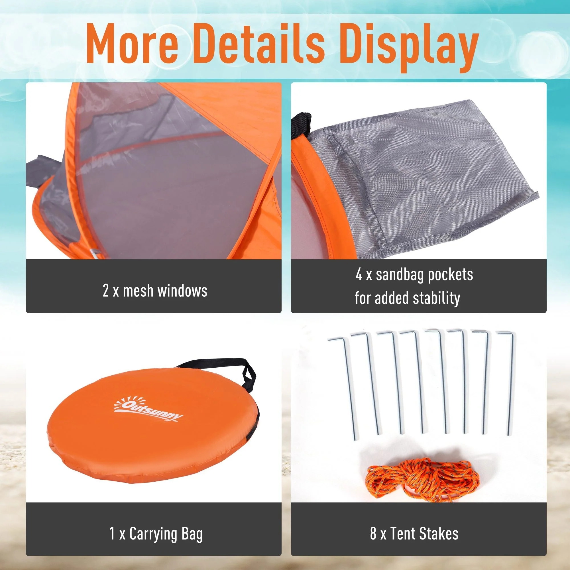 Outsunny Fibreglass Frame 2 Person Pop-Up Lightweight Camping Tent Orange - Image 6