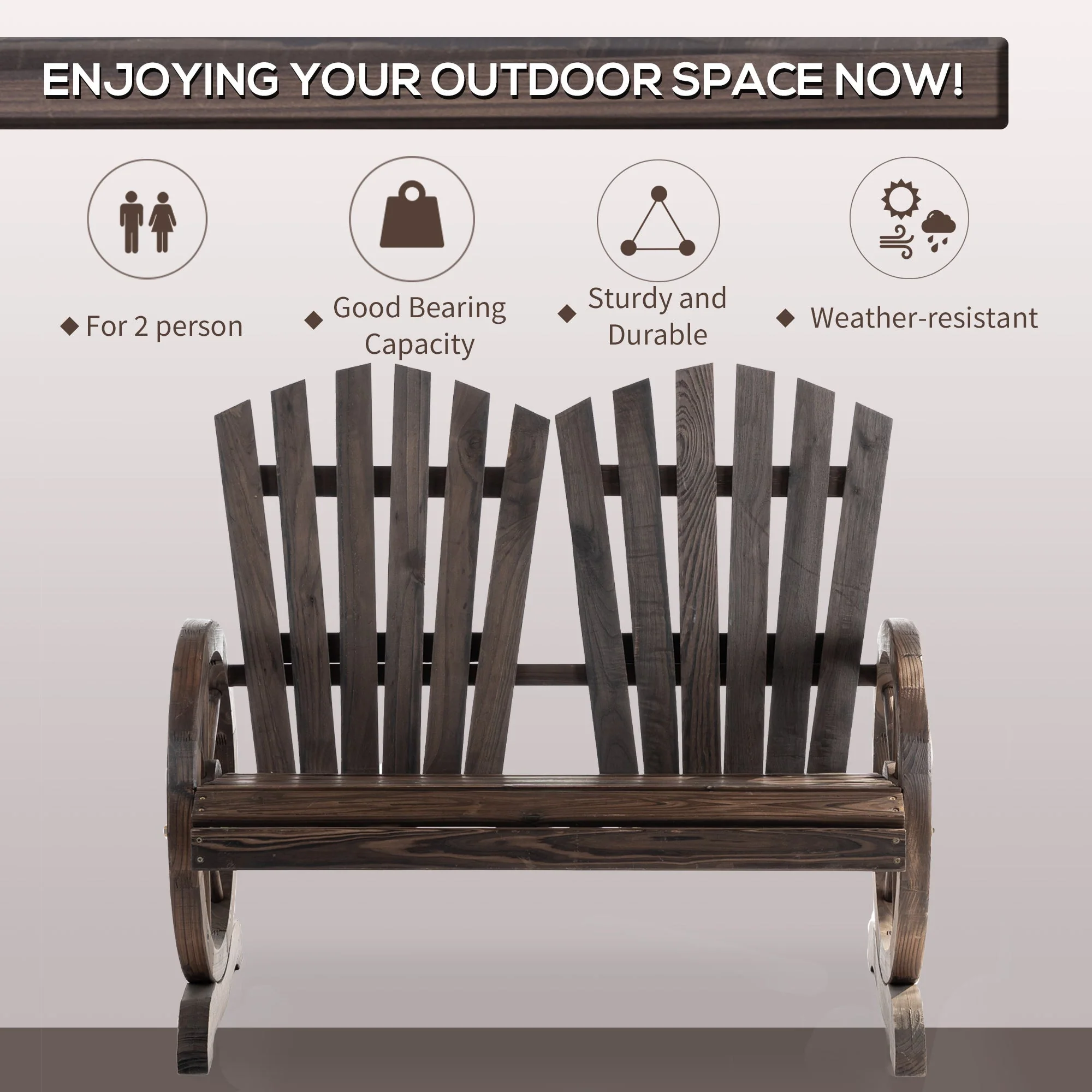 Outsunny Fir Logs Love Seats With Wheel-Shaped Armrests Large Load-Bearing Chair Natural Wood Grain - Image 5