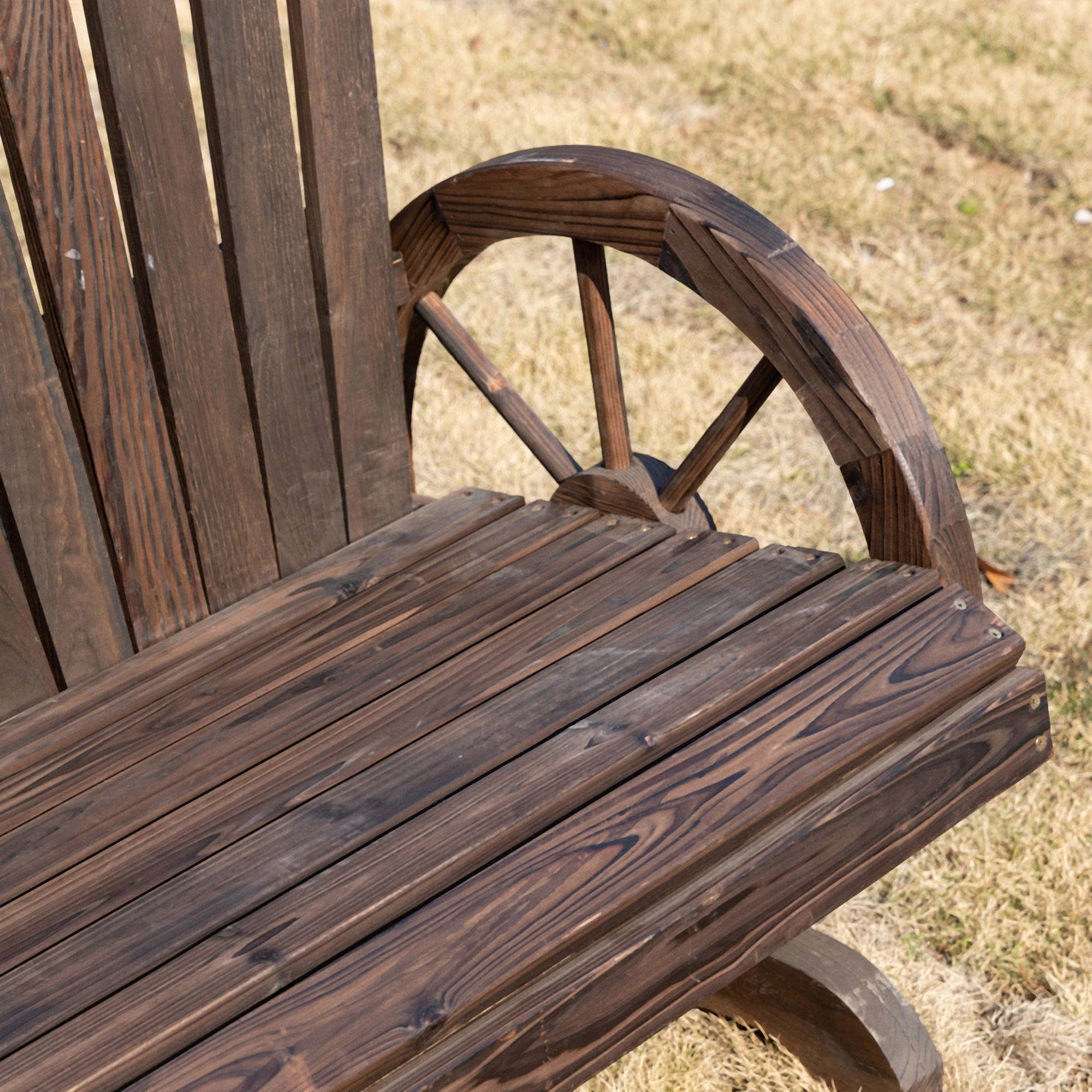 Outsunny Fir Logs Love Seats With Wheel-Shaped Armrests Large Load-Bearing Chair Natural Wood Grain - Image 8