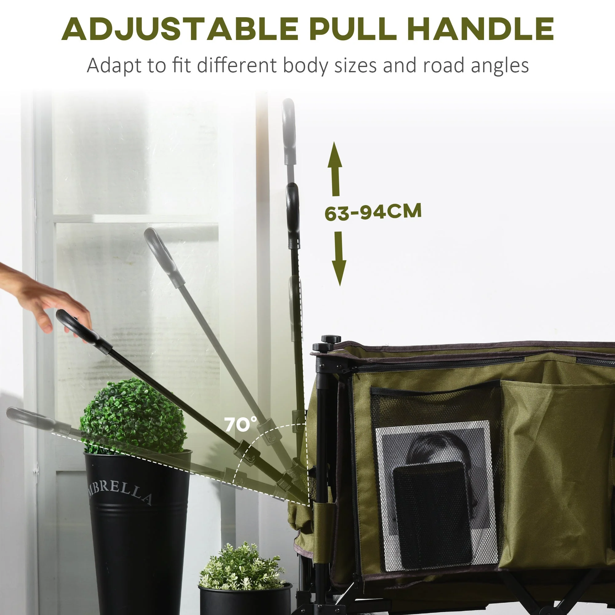 Outsunny Folding Garden Trolley on Wheels - Image 3