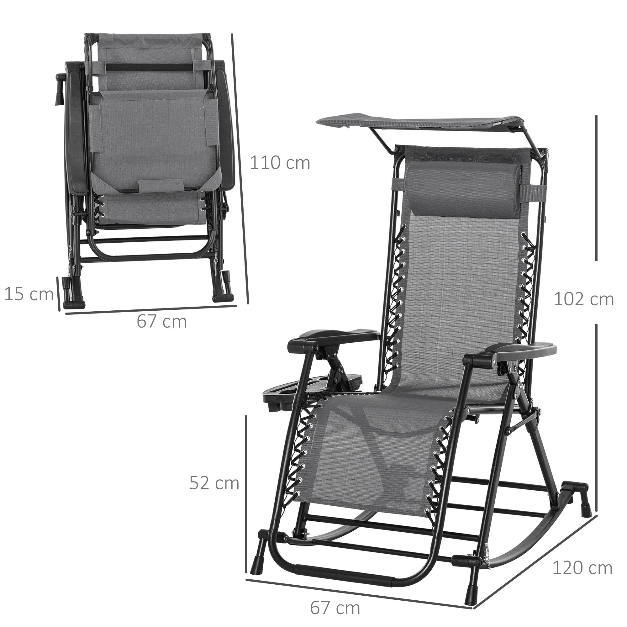 Outsunny Folding Recliner Chair Outdoor Lounge Rocker Zero-Gravity Seat w/ Adjustable - Image 2