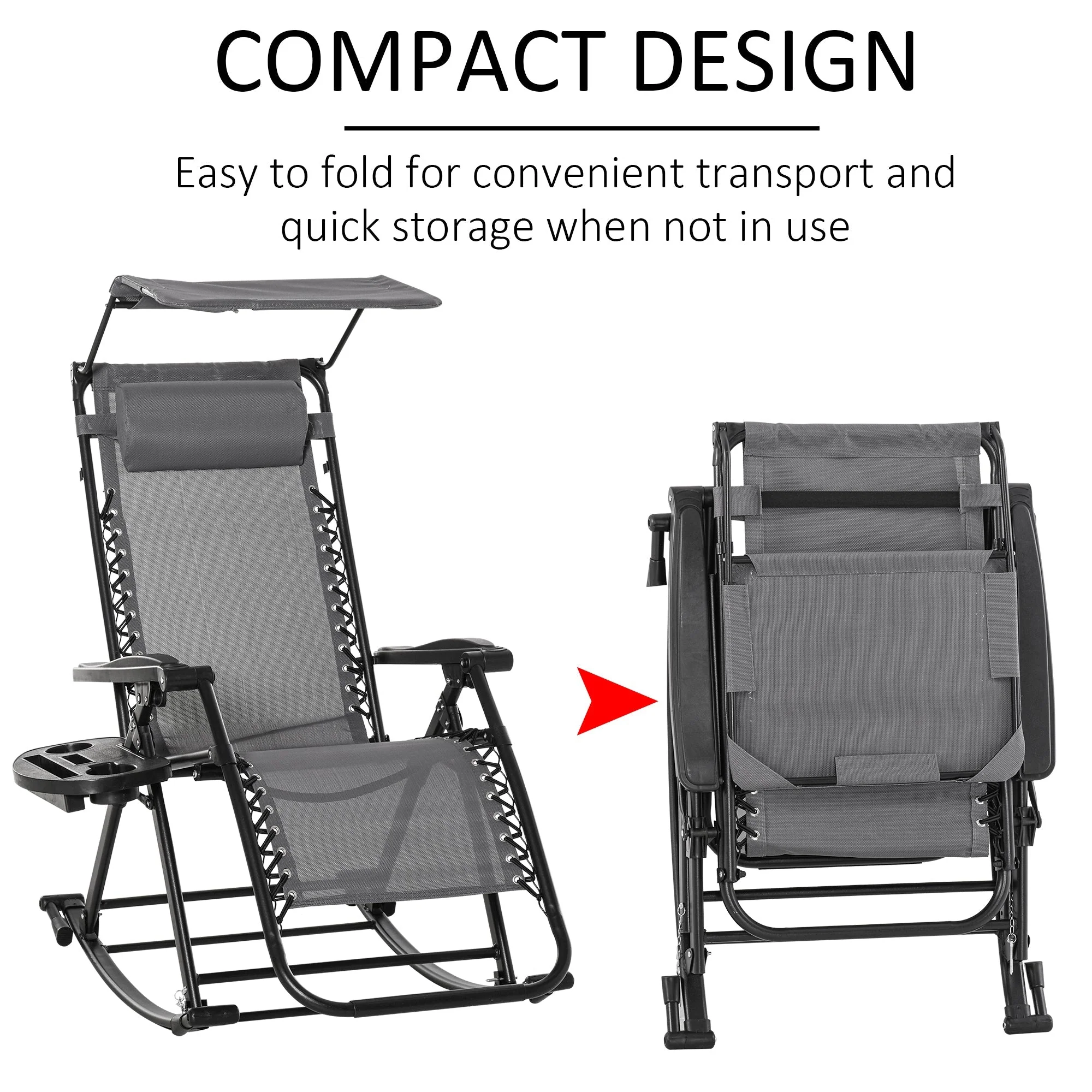 Outsunny Folding Recliner Chair Outdoor Lounge Rocker Zero-Gravity Seat w/ Adjustable - Image 3