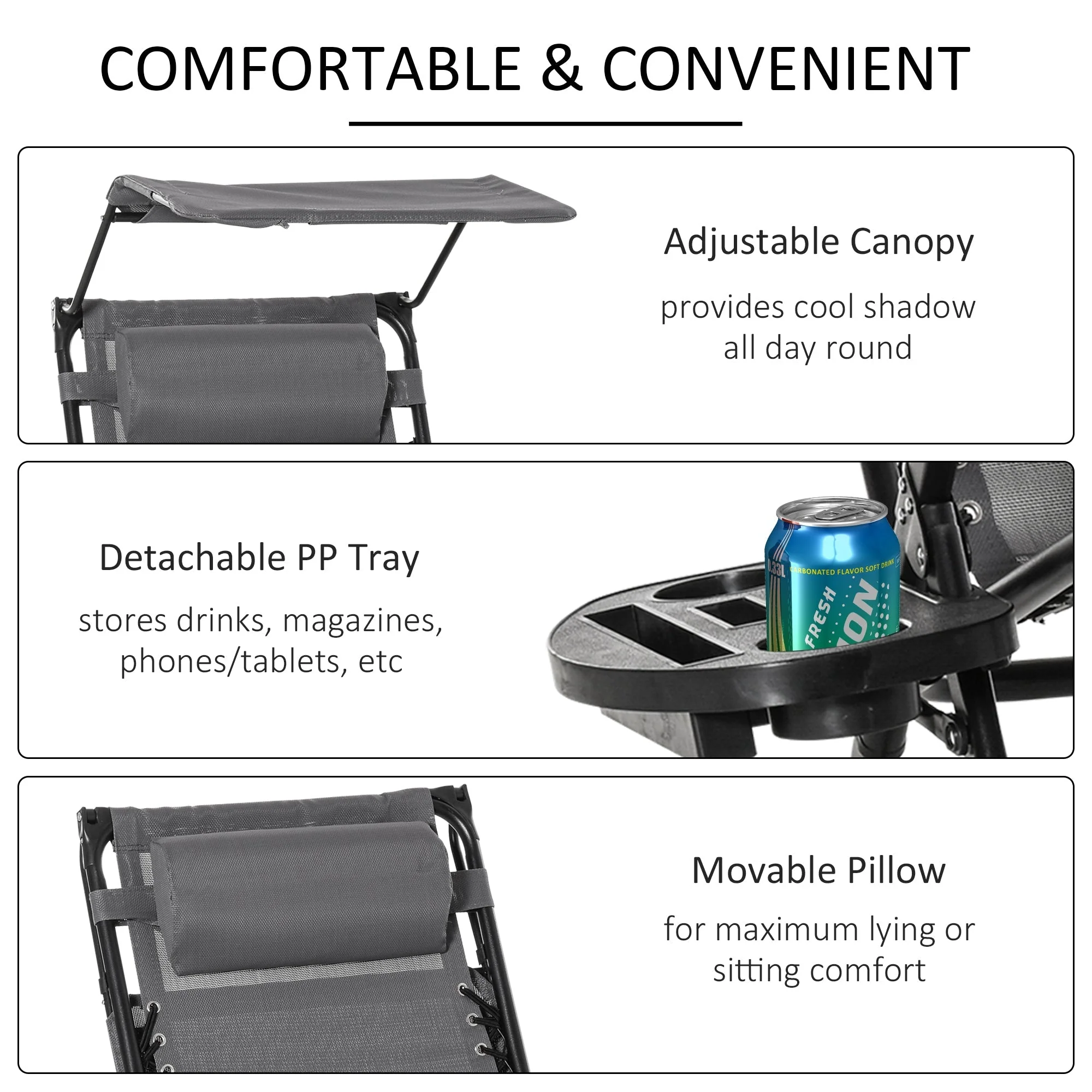 Outsunny Folding Recliner Chair Outdoor Lounge Rocker Zero-Gravity Seat w/ Adjustable - Image 4