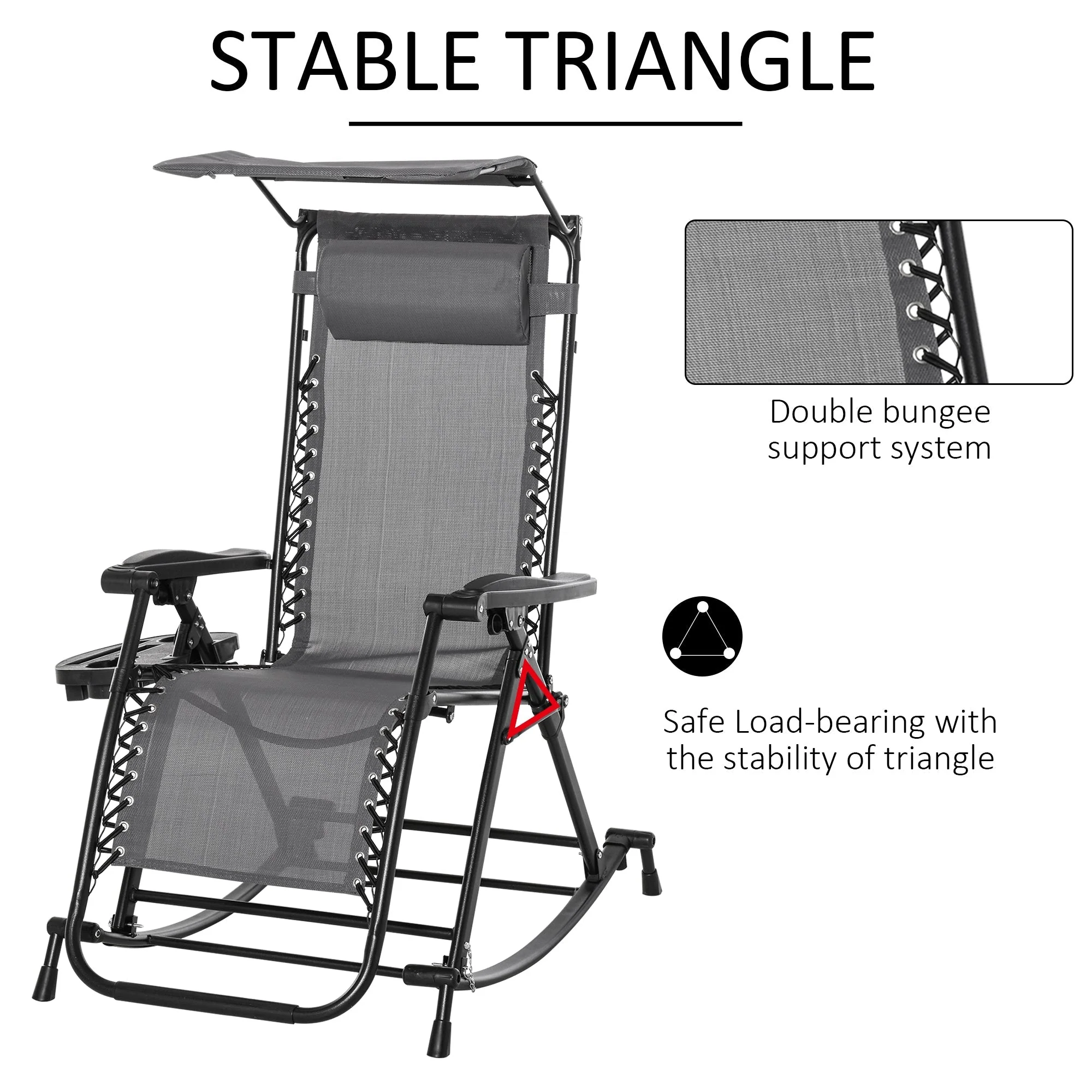 Outsunny Folding Recliner Chair Outdoor Lounge Rocker Zero-Gravity Seat w/ Adjustable - Image 5