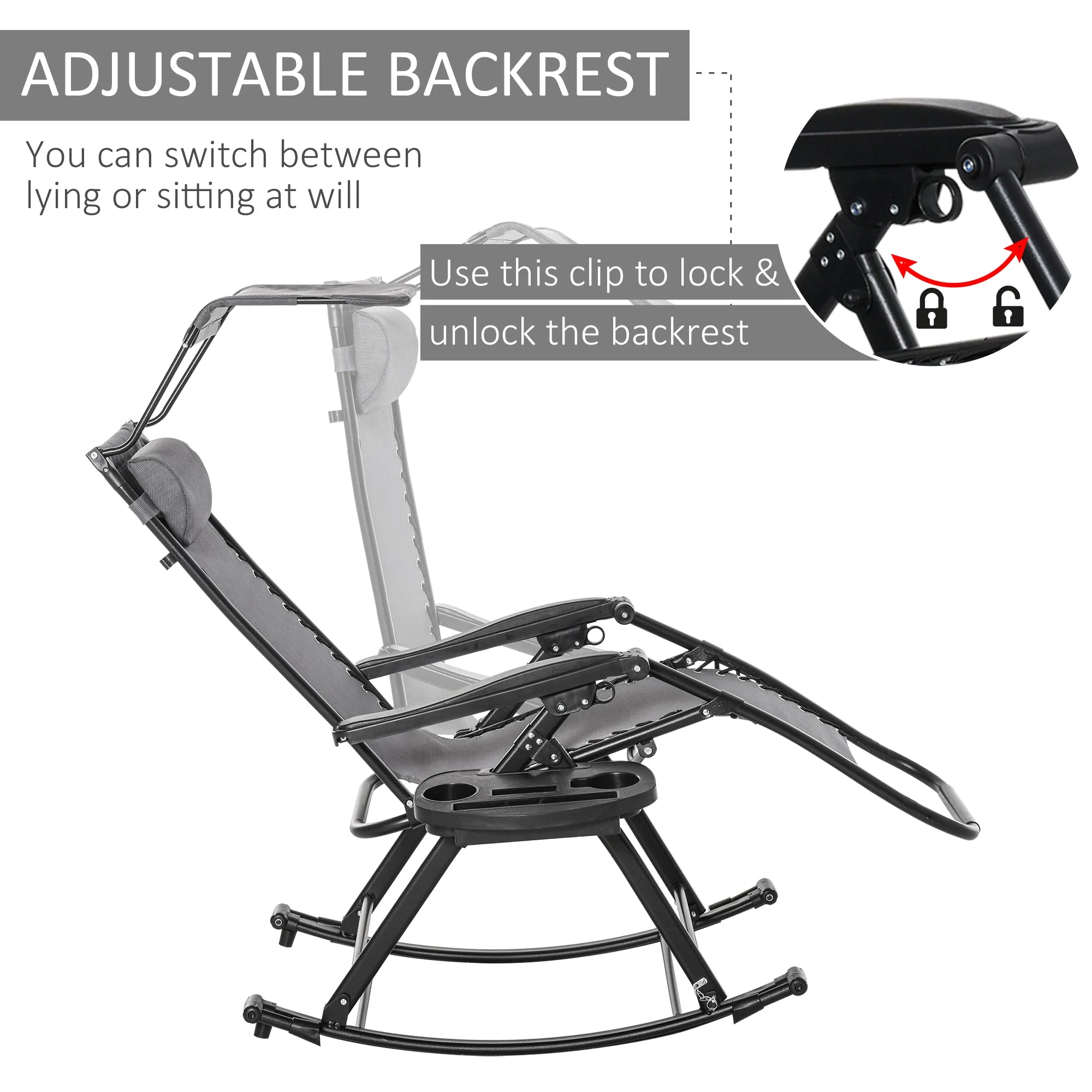 Outsunny Folding Recliner Chair Outdoor Lounge Rocker Zero-Gravity Seat w/ Adjustable - Image 6