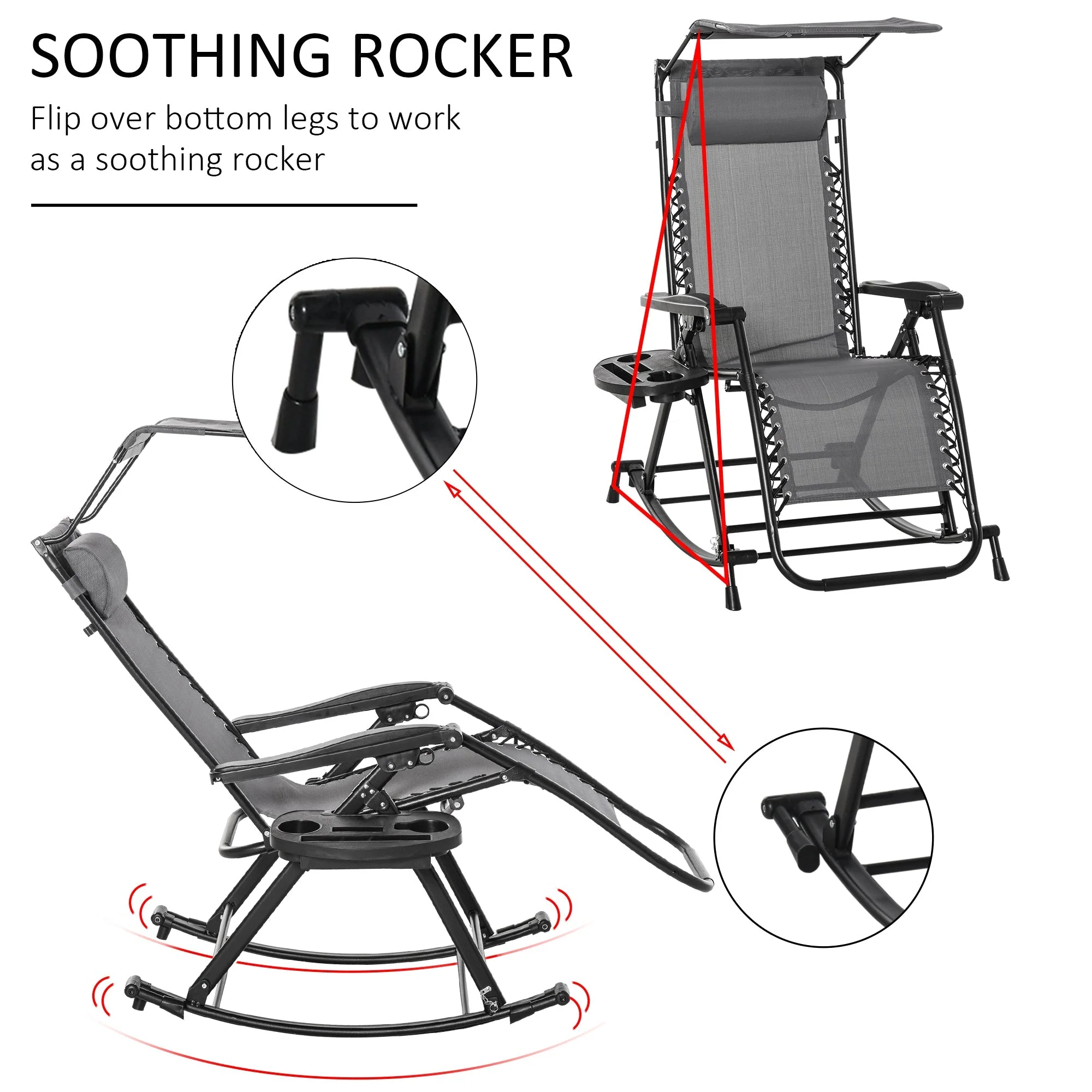 Outsunny Folding Recliner Chair Outdoor Lounge Rocker Zero-Gravity Seat w/ Adjustable - Image 7