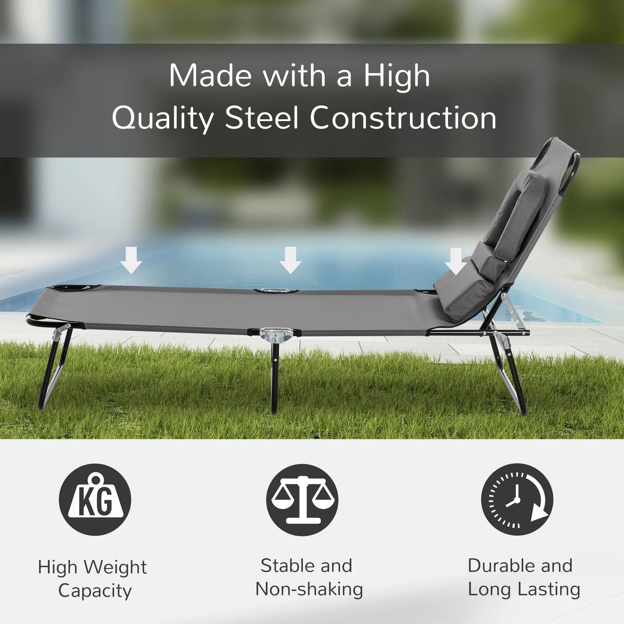 Outsunny Folding Sun Lounger Reclining Chair w/ Pillow Reading Hole Garden Beach - Image 3