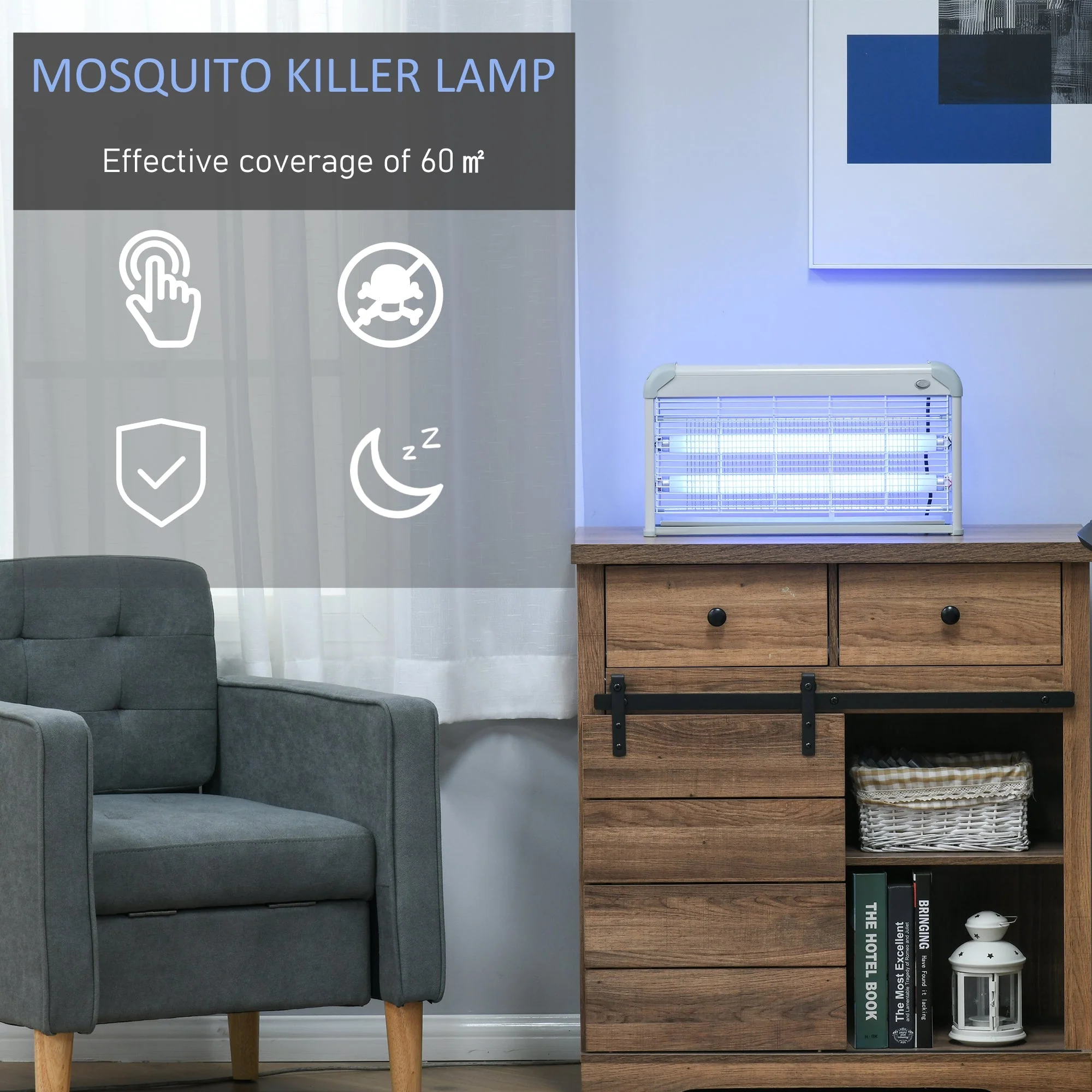 Outsunny Free Standing Wall Hanging 30W Electric Fly Mosquito Killer 60? Coverage Electric Fly Zapper - Image 4