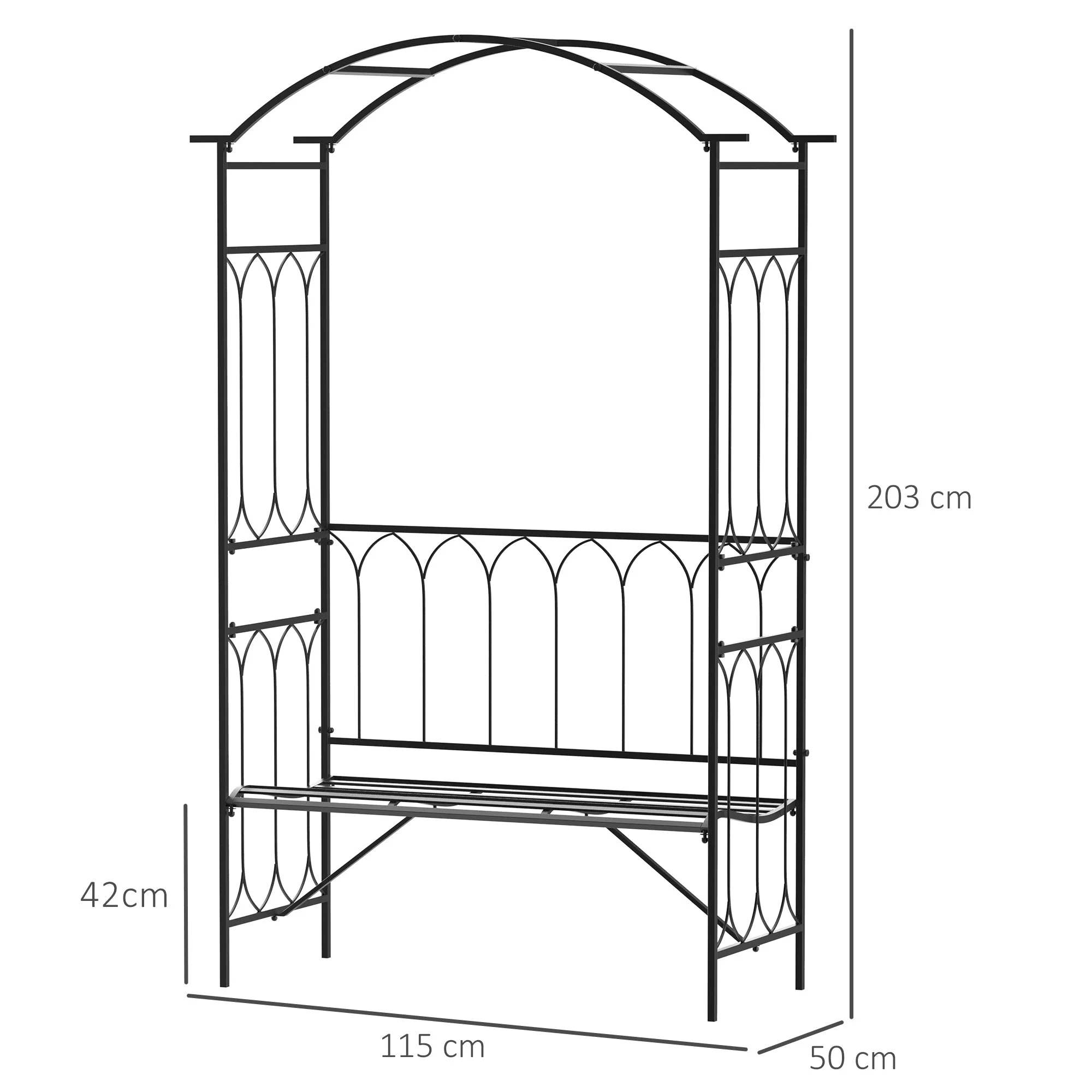 Outsunny Garden Metal Frame Bench Witharch For Various Climbing Plant 115Lx50Wx203H cm-Black - Image 3
