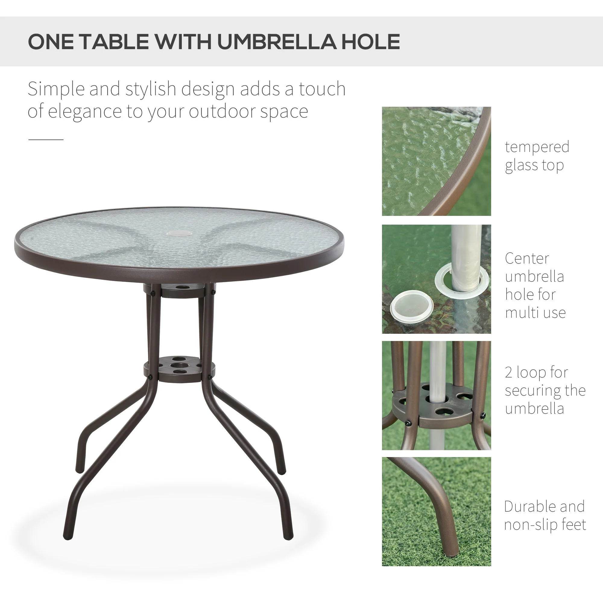 Outsunny Garden Patio Texteline Folding Chairs Plus Table and Parasol Furniture Bistro Set 6 Pieces - Black/Cream - Image 5