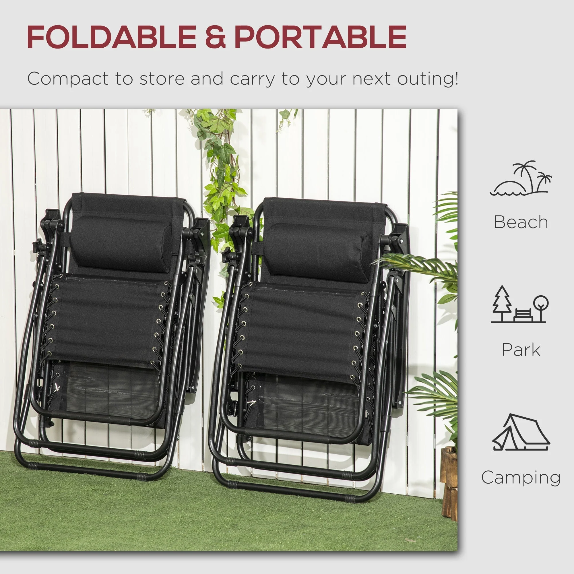 Outsunny Garden Recliner Chairs Set of 2 - Image 5