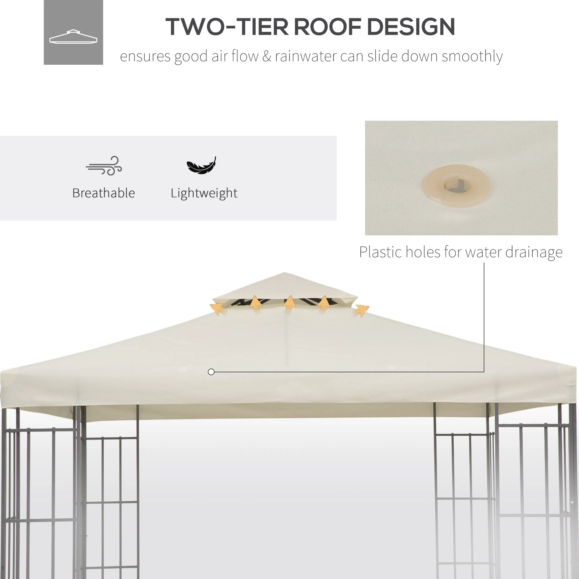 Outsunny 3 X 3 M Gazebo Replacement Canopy Cream - Image 4