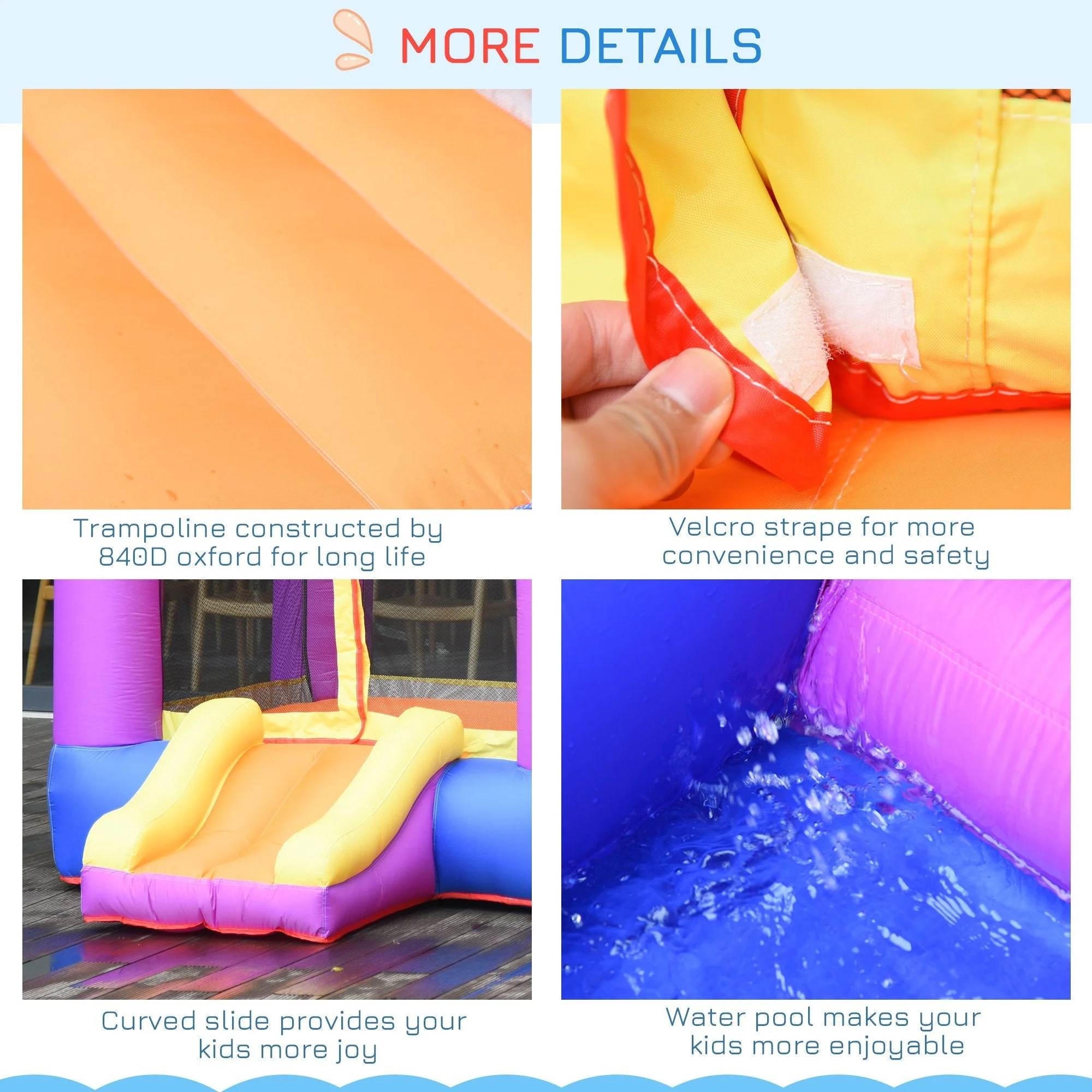 Outsunny Kids Bouncy Castle House Inflatable Trampoline Slide Water Pool 3 In 1 With Blower For Kids Age 3-8 Multi-Color 2.8 X 2.5 X 1.7M - Image 7
