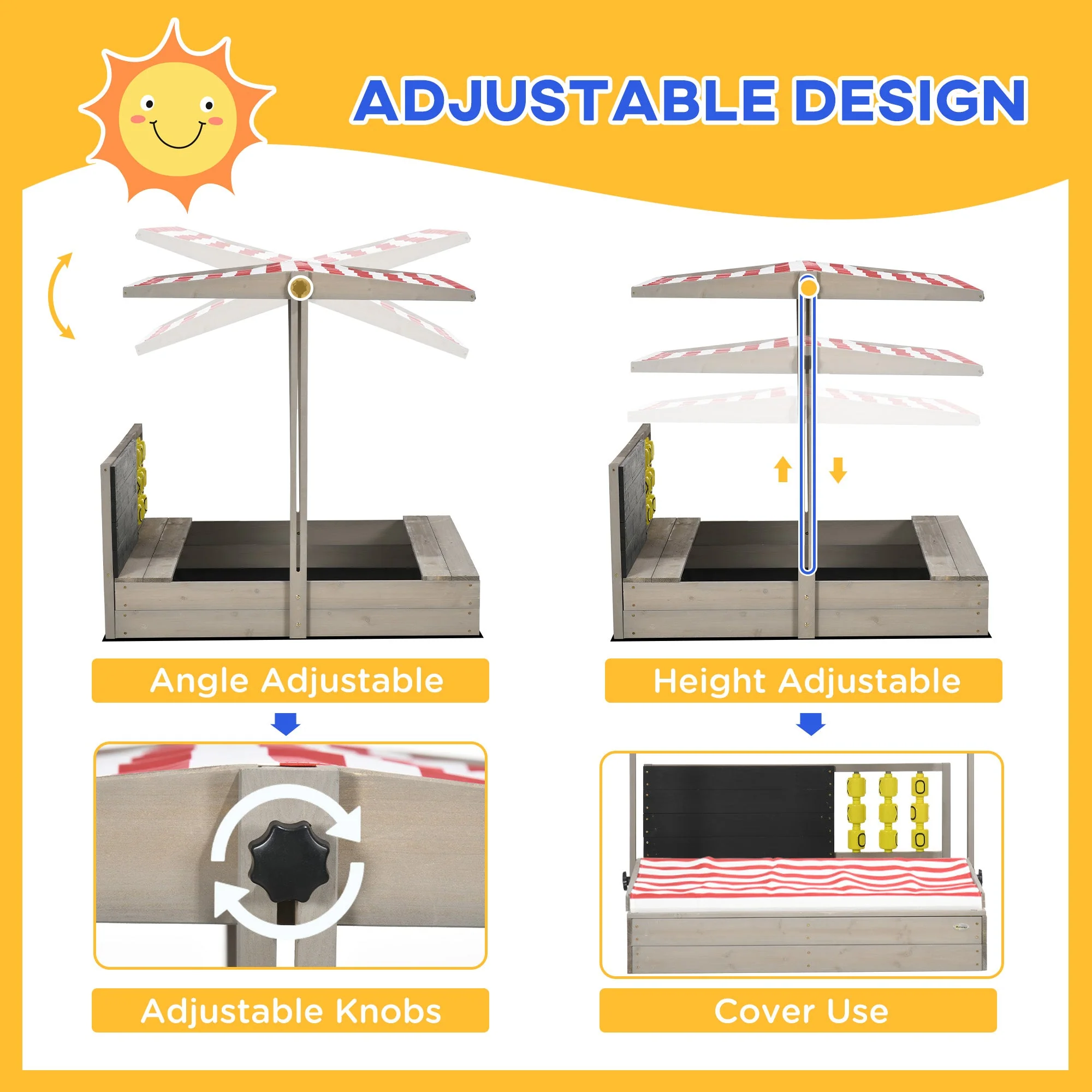 Outsunny Kids Wooden Sandpit - Image 4