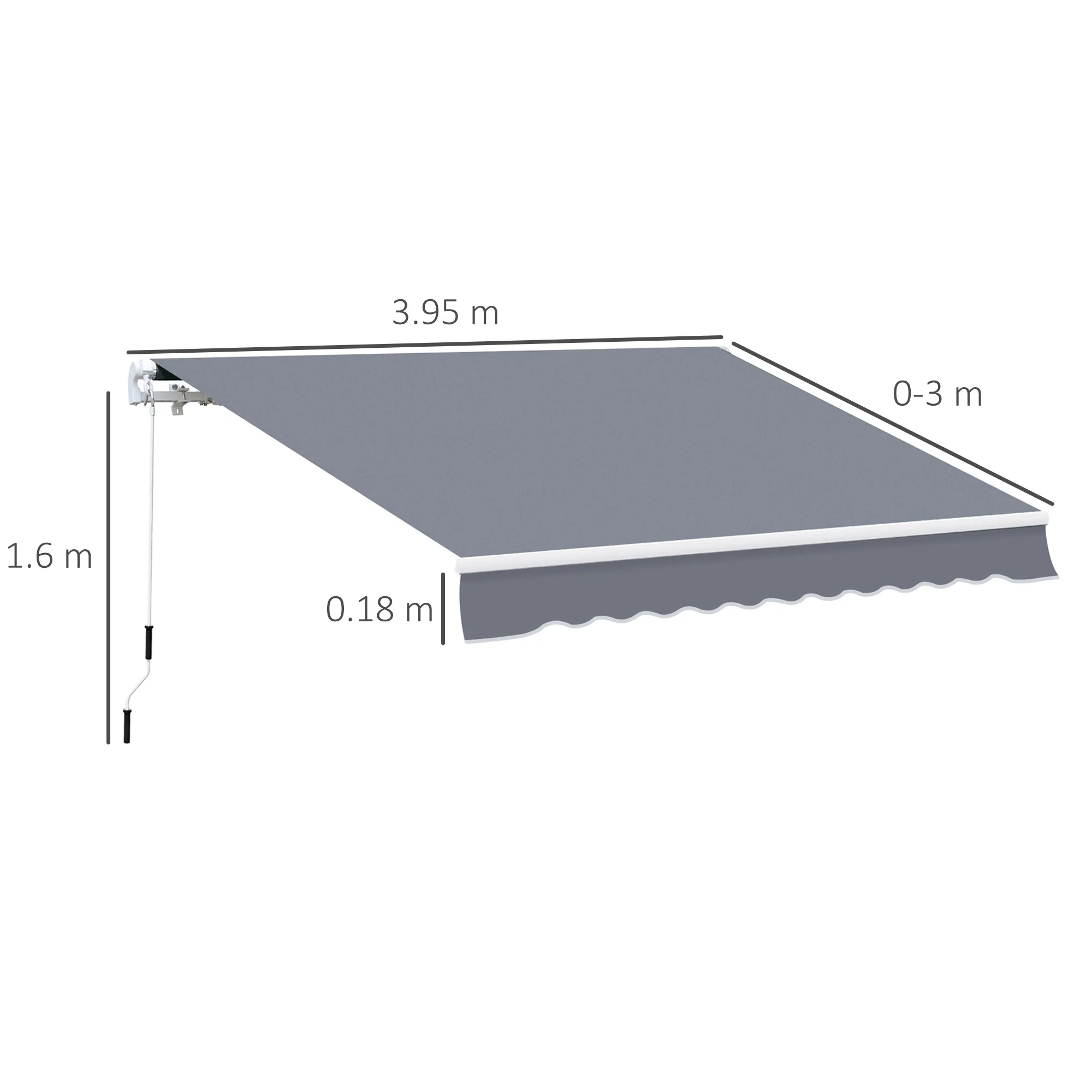 Outsunny Manual Retractable Awning Size (4M X3M)-Grey - Image 3