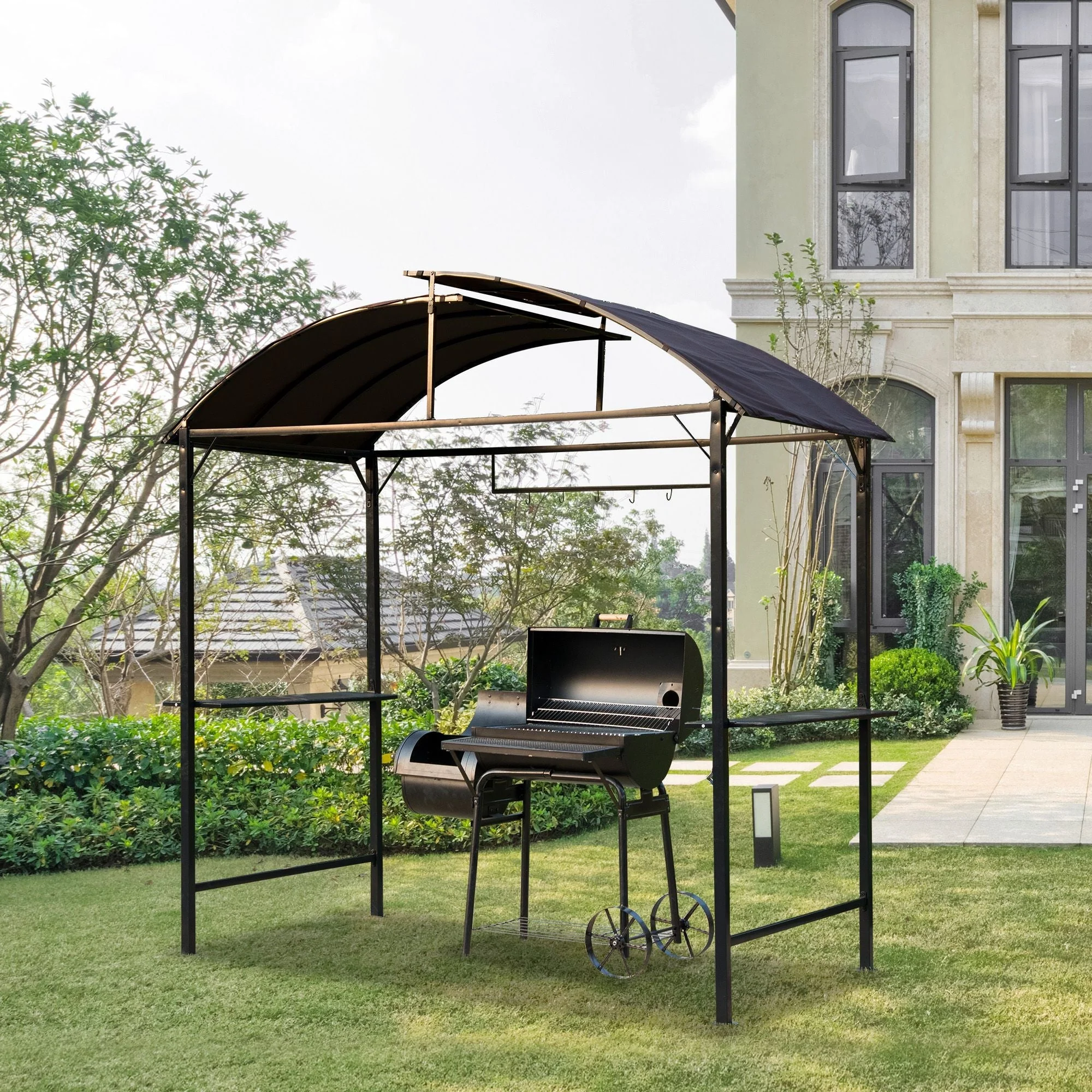 Outsunny 2.5 x 1.2M Metal BBQ Shelter - Coffee - Image 2