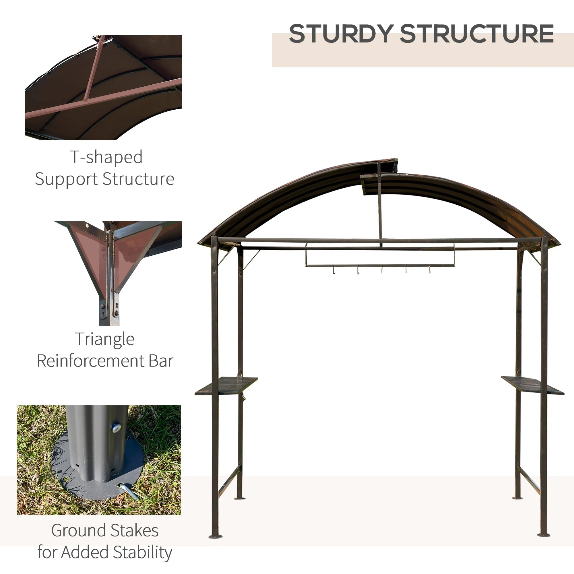 Outsunny 2.5 x 1.2M Metal BBQ Shelter - Coffee - Image 6