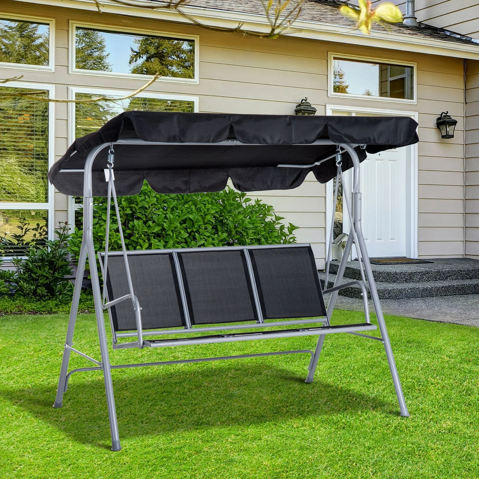 Outsunny Outdoor 3-Seater Swing Chair-Black - Image 2