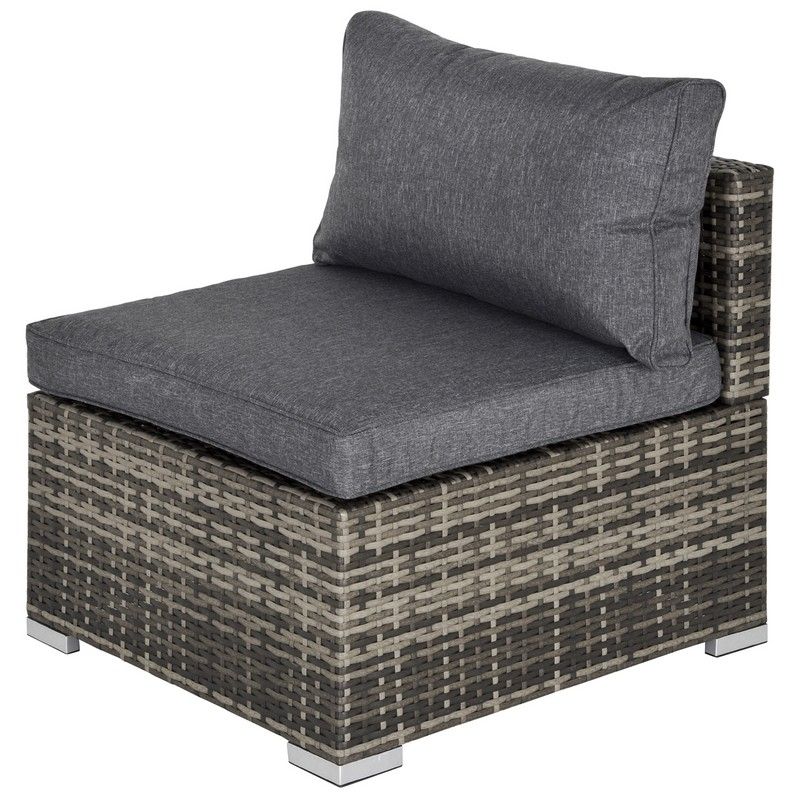 Outsunny Outdoor Garden Furniture Rattan Single Middle Sofa With Cushions For Backyard Porch Garden Poolside Deep Grey