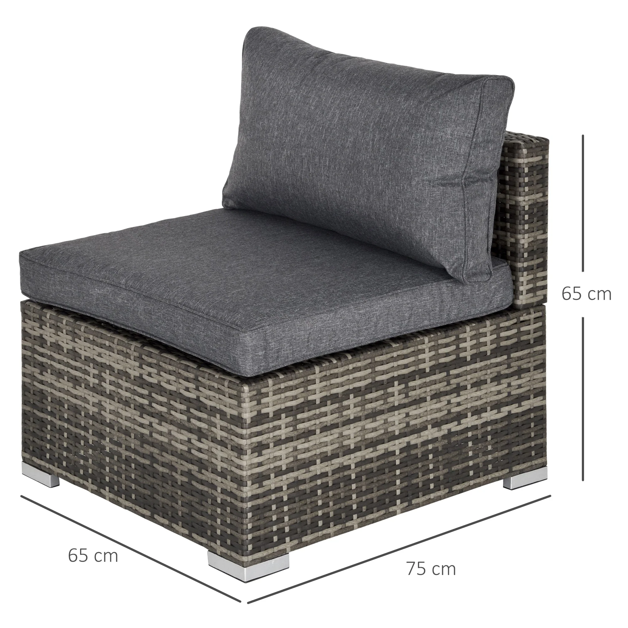 Outsunny Outdoor Garden Furniture Rattan Single Middle Sofa With Cushions For Backyard Porch Garden Poolside Deep Grey - Image 3