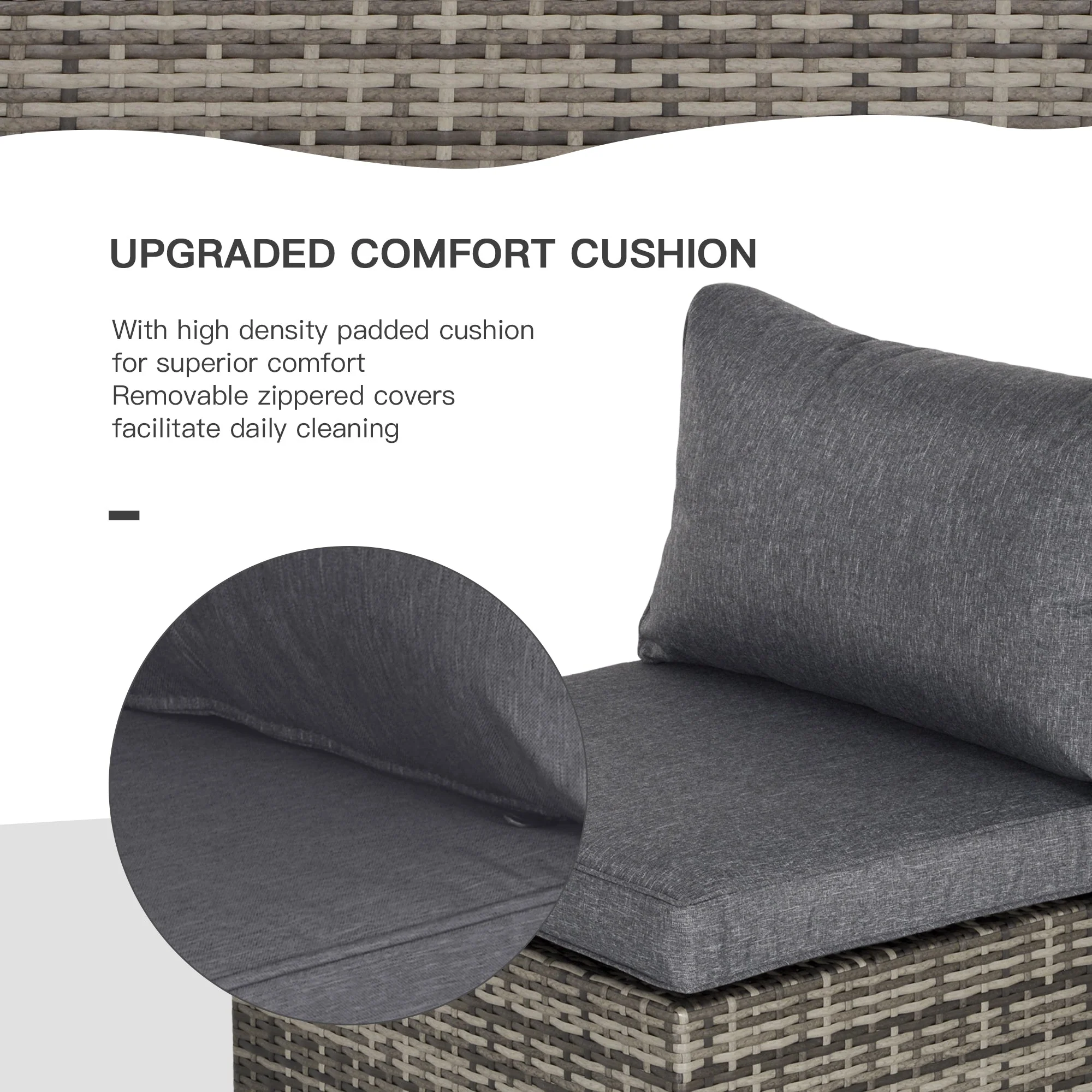 Outsunny Outdoor Garden Furniture Rattan Single Middle Sofa With Cushions For Backyard Porch Garden Poolside Deep Grey - Image 5