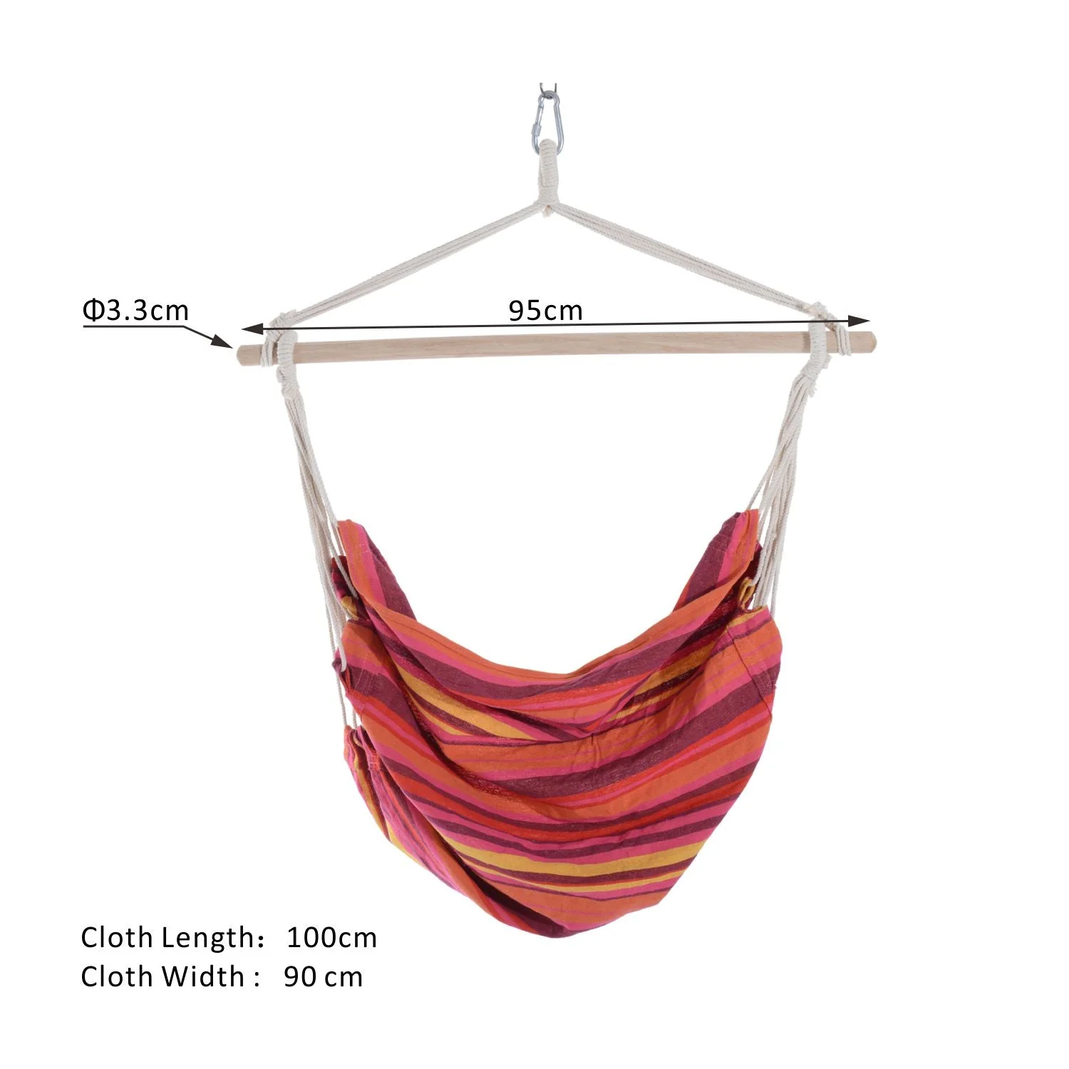 Outsunny Outdoor Hammock Hanging Rope Chair Garden Yard Patio Swing Seat Wooden W/ High Quality Cotton Cloth And Ropes (Red) - Image 3