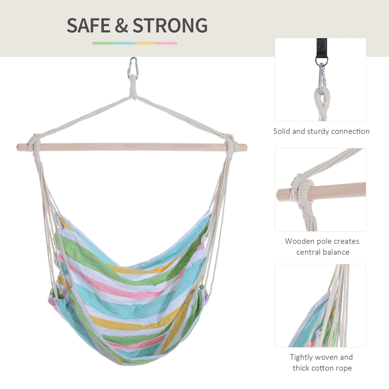 Outsunny Outdoor Hanging Rope Chair With Cotton Rope - Image 4