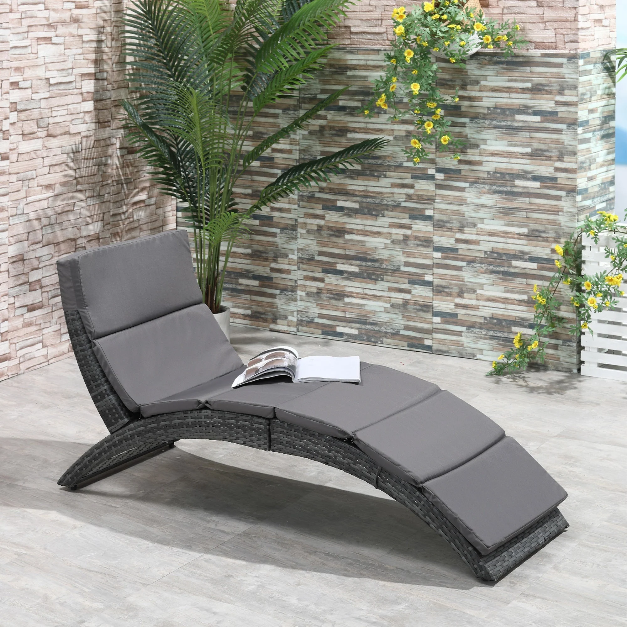 Outsunny Outdoor PE Rattan Sun Lounger - Image 2