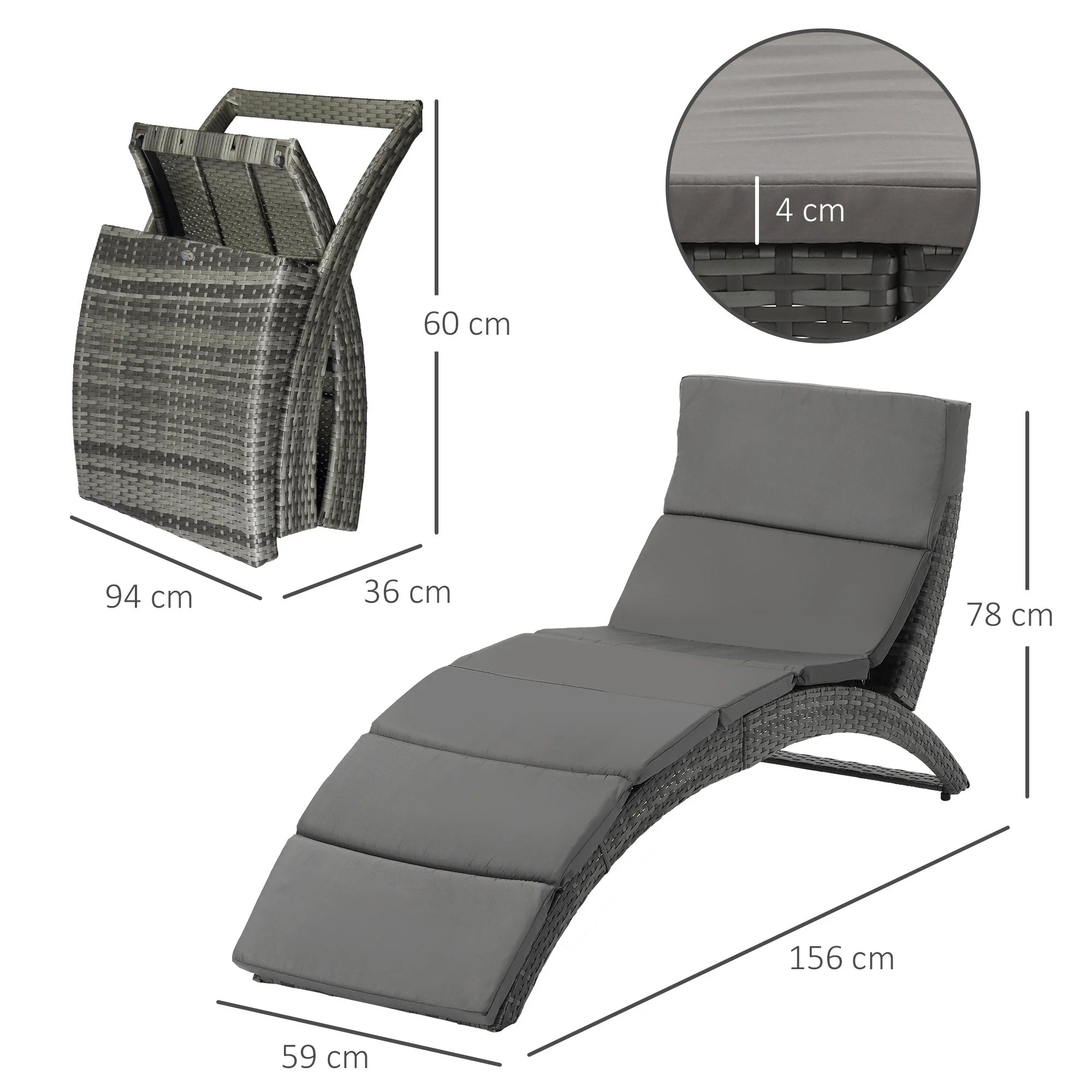 Outsunny Outdoor PE Rattan Sun Lounger - Image 3