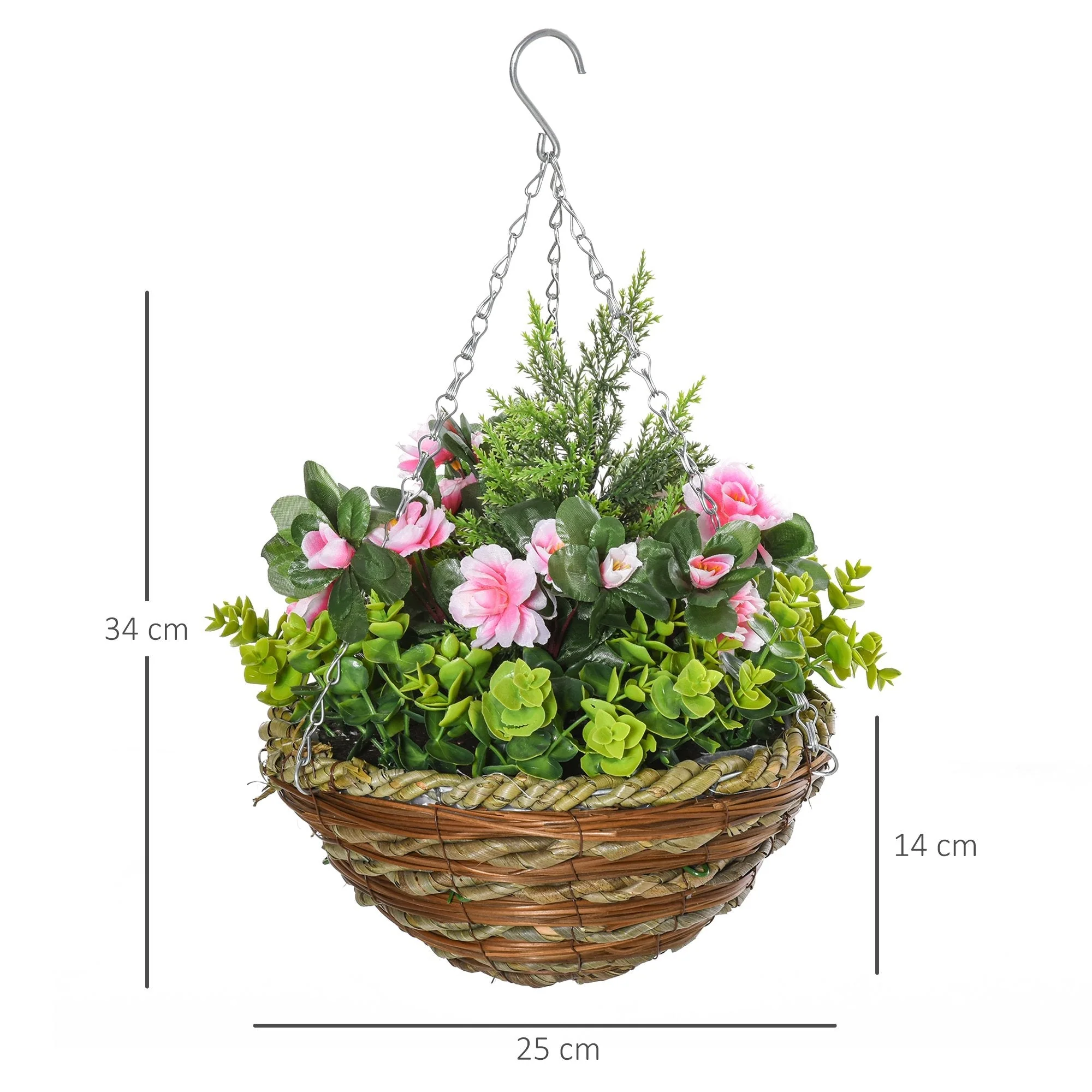 Outsunny Pack Of 2 Artificial Lisianthus Flowers Hanging Planter With Basket For Indoor Outdoor Decoration - Image 2