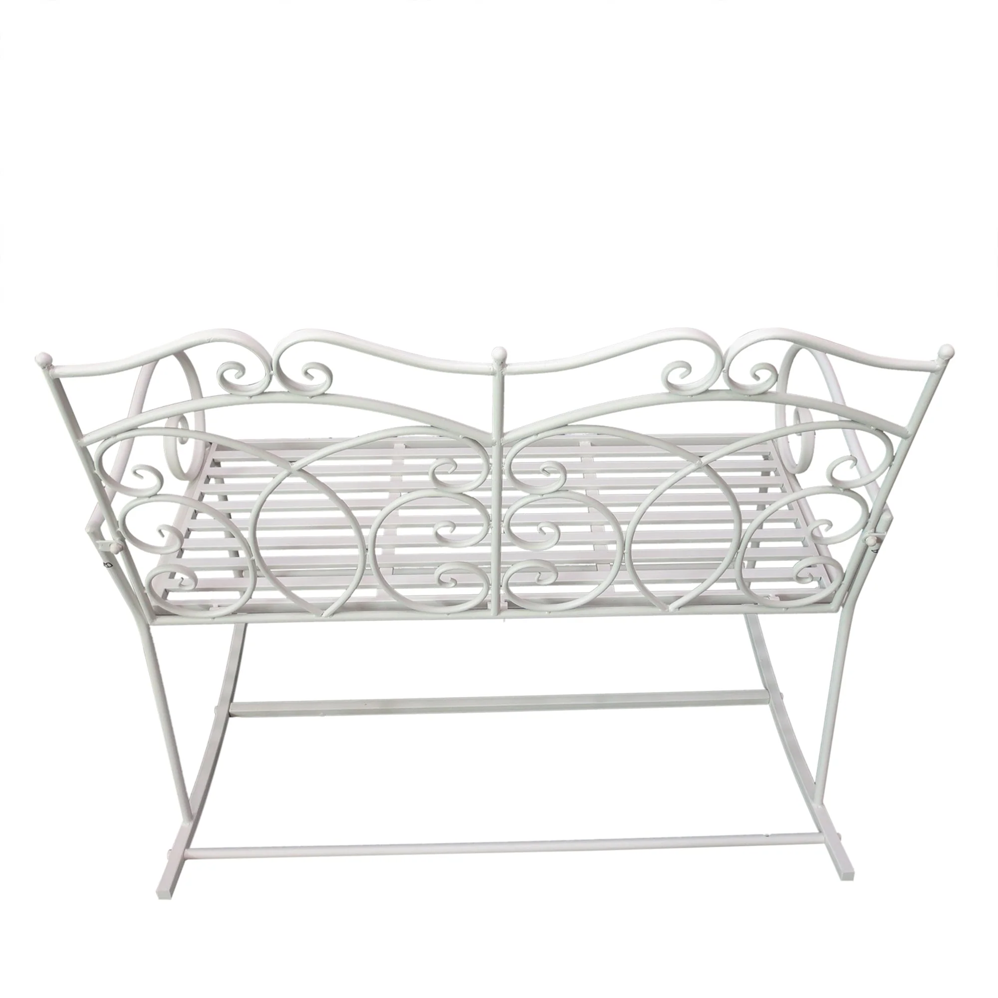 Outsunny Patio 2 Seater Rocking Bench Steel Garden Outdoor Garden Loveseat Chair With Decorative Backrest White - Image 9