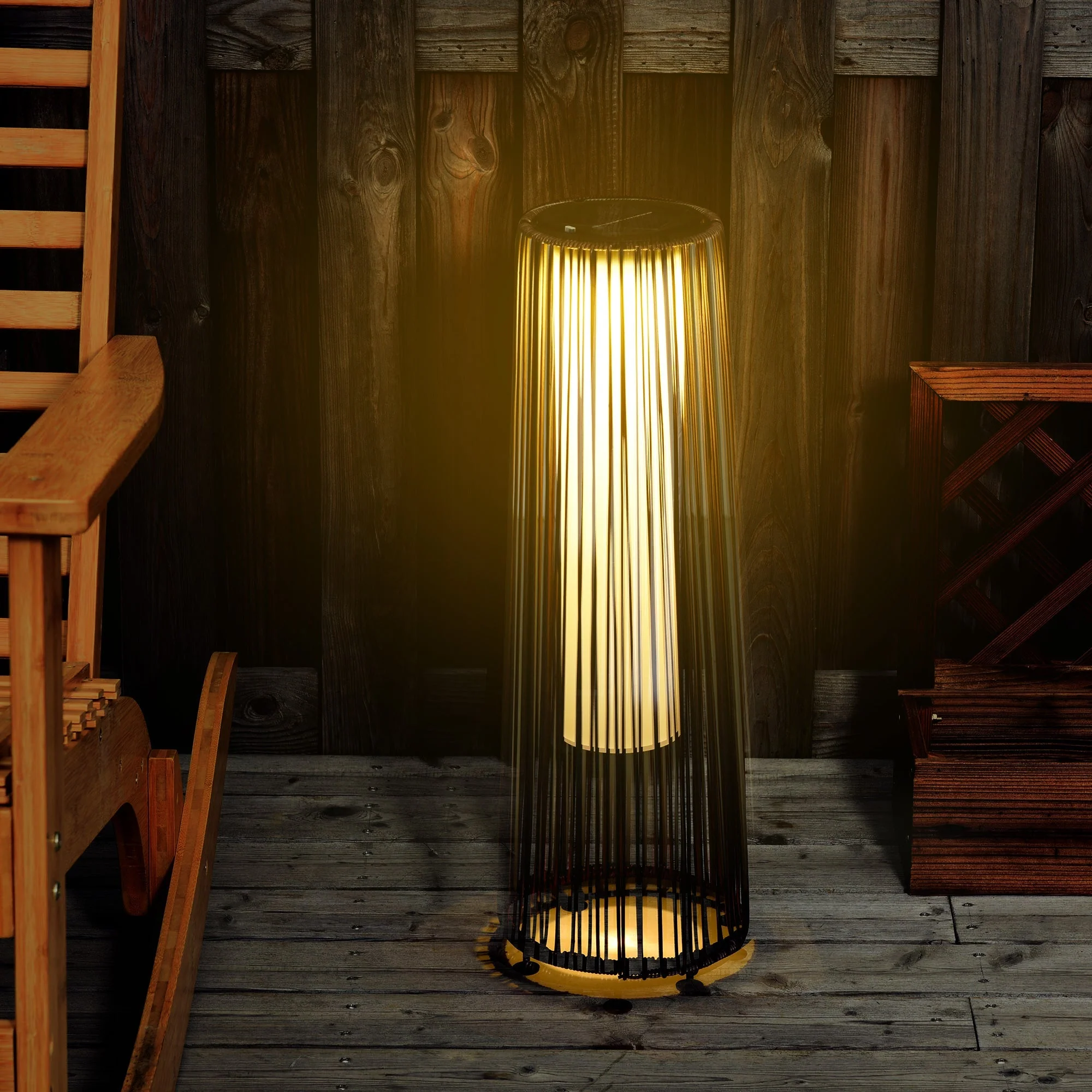 Outsunny Patio Garden Solar Powered Lights Woven Resin Wicker Lantern Auto On/Off - Image 2