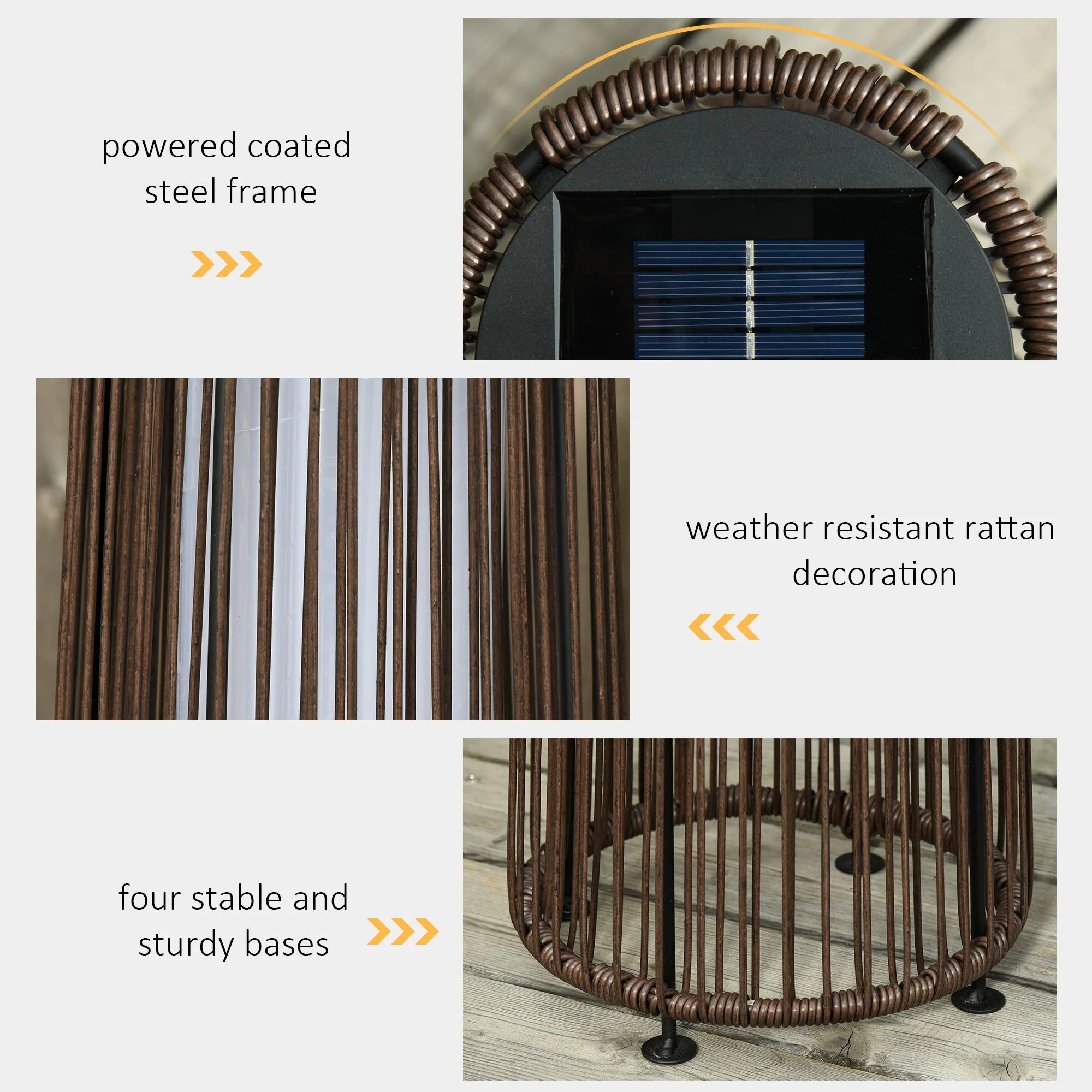 Outsunny Patio Garden Solar Powered Lights Woven Resin Wicker Lantern Auto On/Off - Image 6