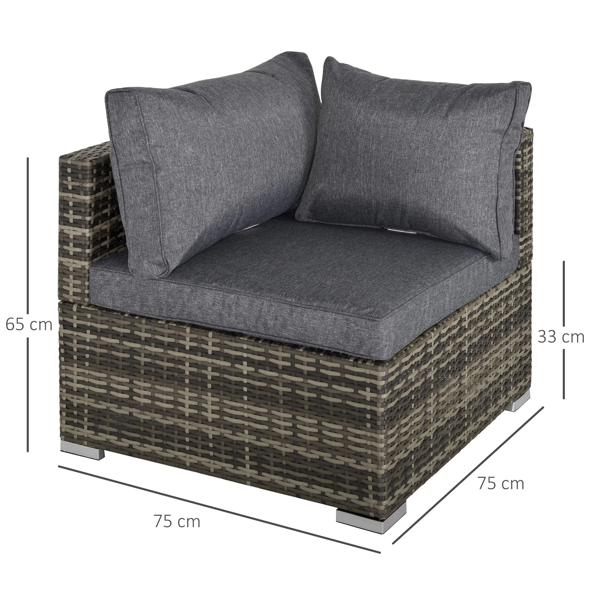 Outsunny Pe Rattan Wicker Corner Sofa Garden Furniture Single Sofa Chair With Cushions Deep Grey - Image 3