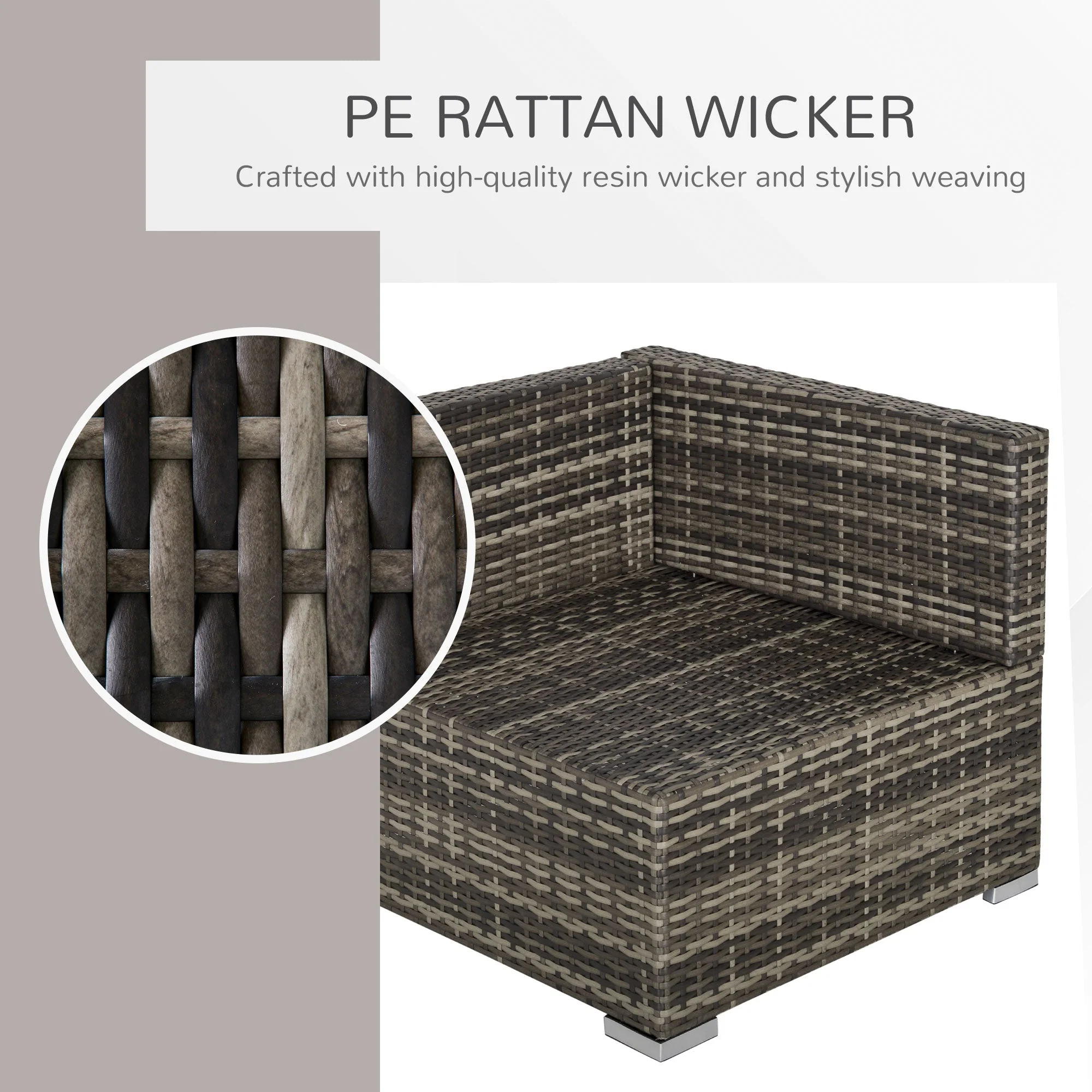 Outsunny Pe Rattan Wicker Corner Sofa Garden Furniture Single Sofa Chair With Cushions Deep Grey - Image 5