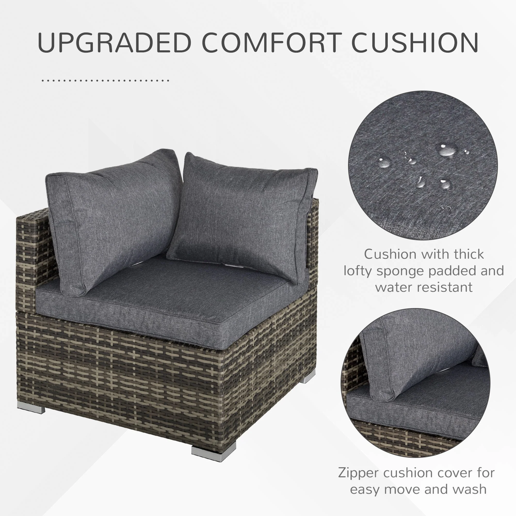 Outsunny Pe Rattan Wicker Corner Sofa Garden Furniture Single Sofa Chair With Cushions Deep Grey - Image 6