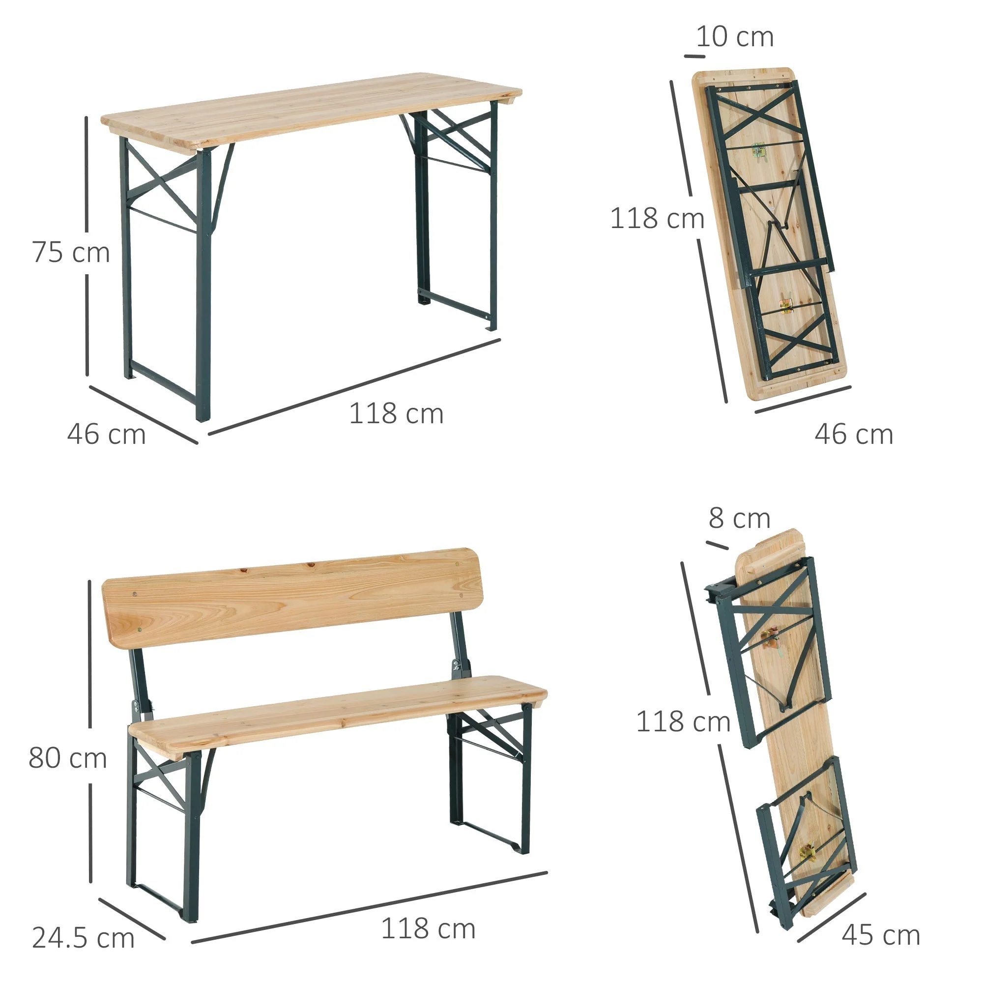 Outsunny Portable Folding Camping Picnic Trestle Beer Table and 2 Bench Set Wooden Garden Furniture Patio Dining Party BBQ Chairs Stools - Image 3