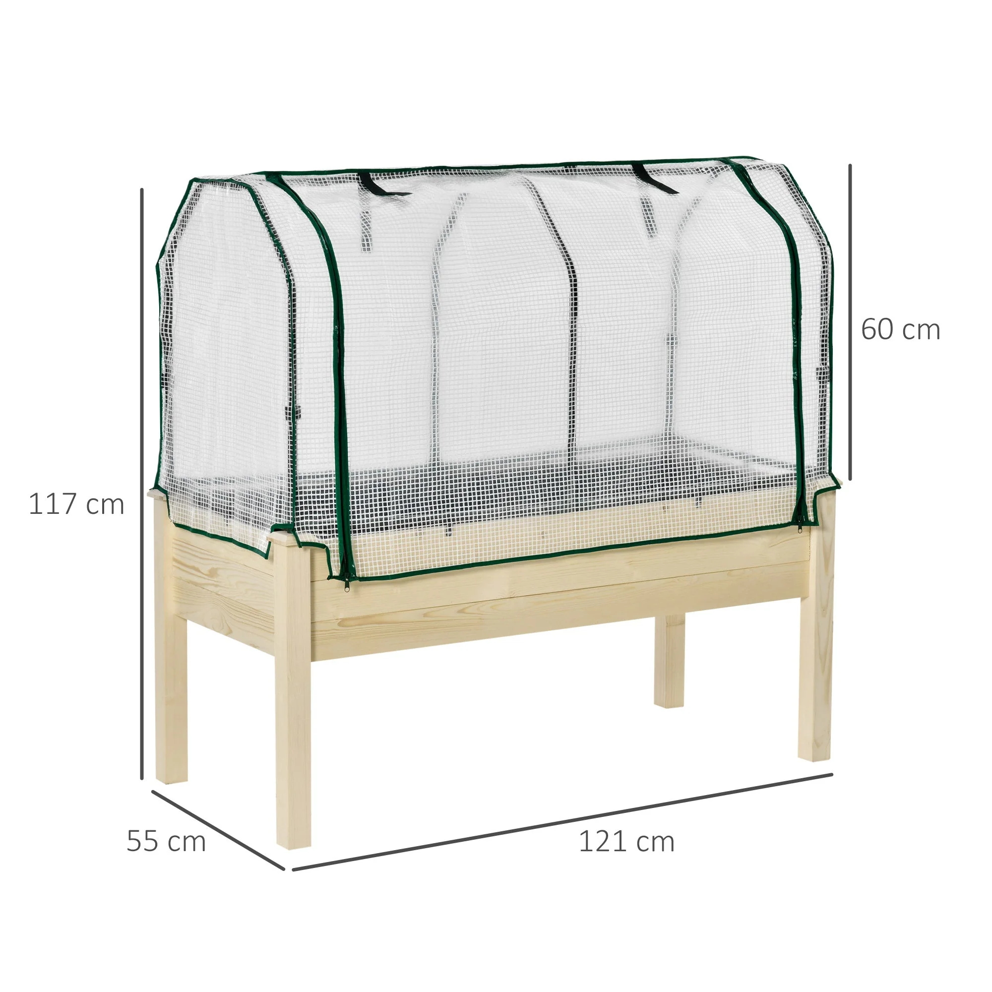 Outsunny Raised Garden Bed Outdoor Elevated Wood Planter Box With Pe Cover Natural - Image 3
