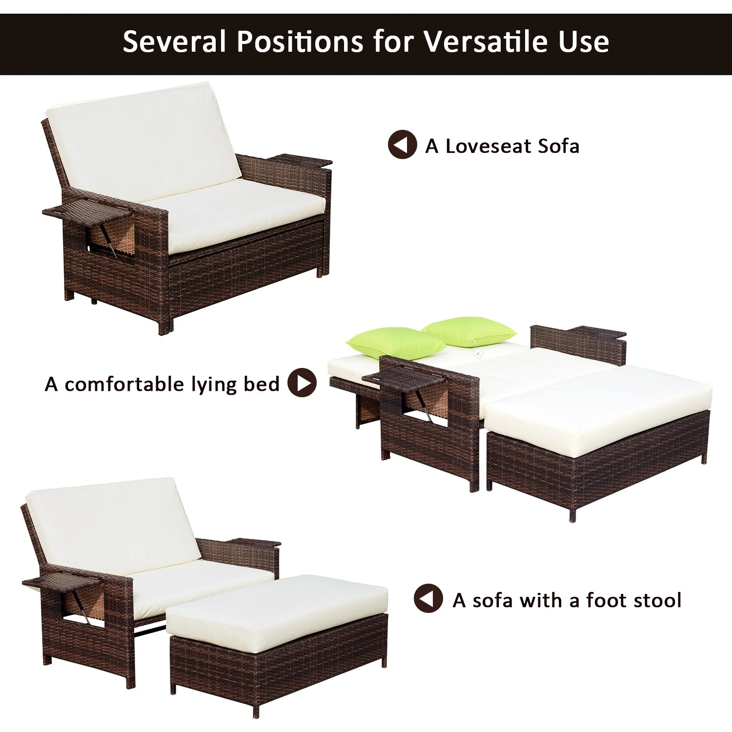 Outsunny Rattan Sun Lounger 2 Seater Day Bed-Brown - Image 5