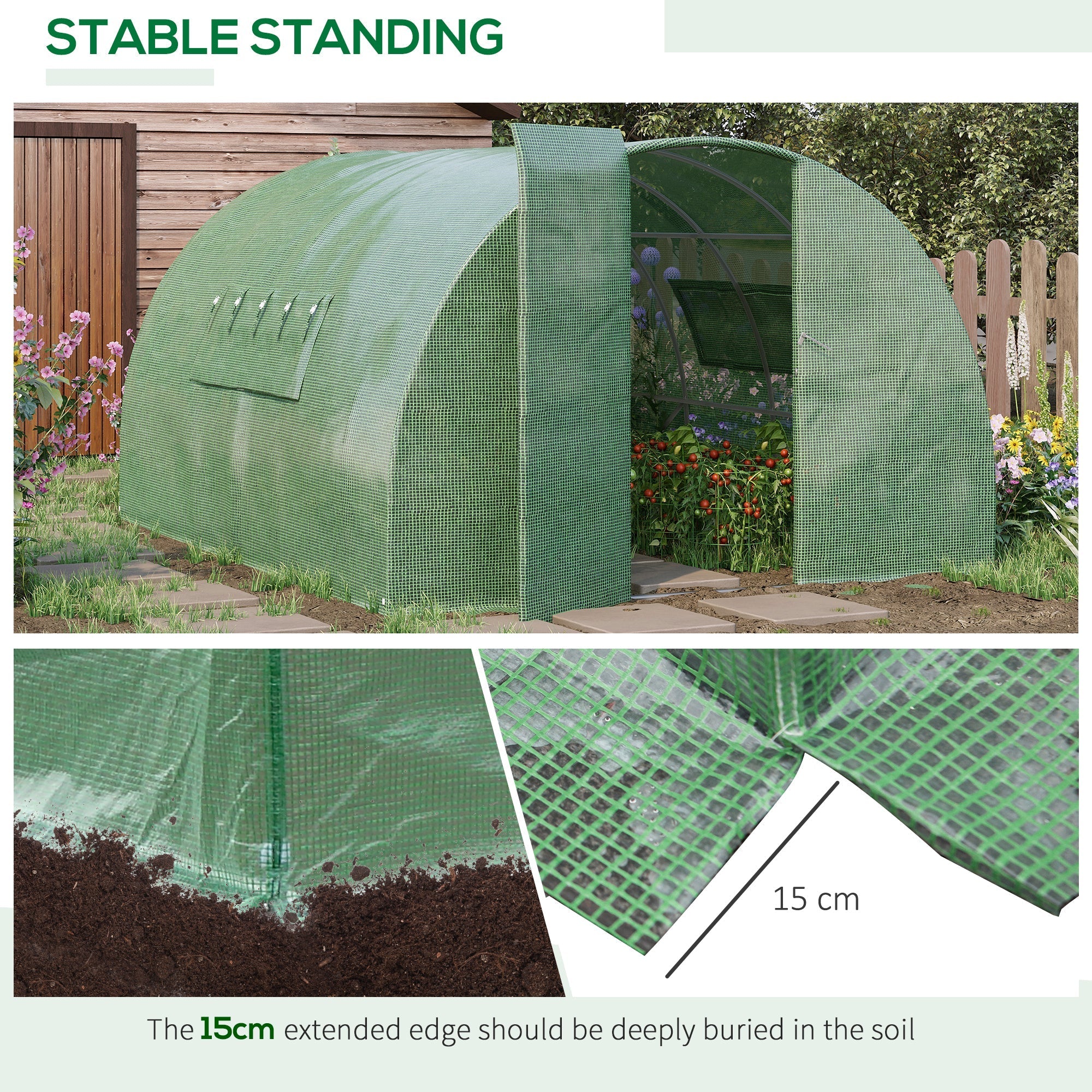 Outsunny Reinforced Walk In Polytunnel Greenhouse 4X3X2 M - Image 5