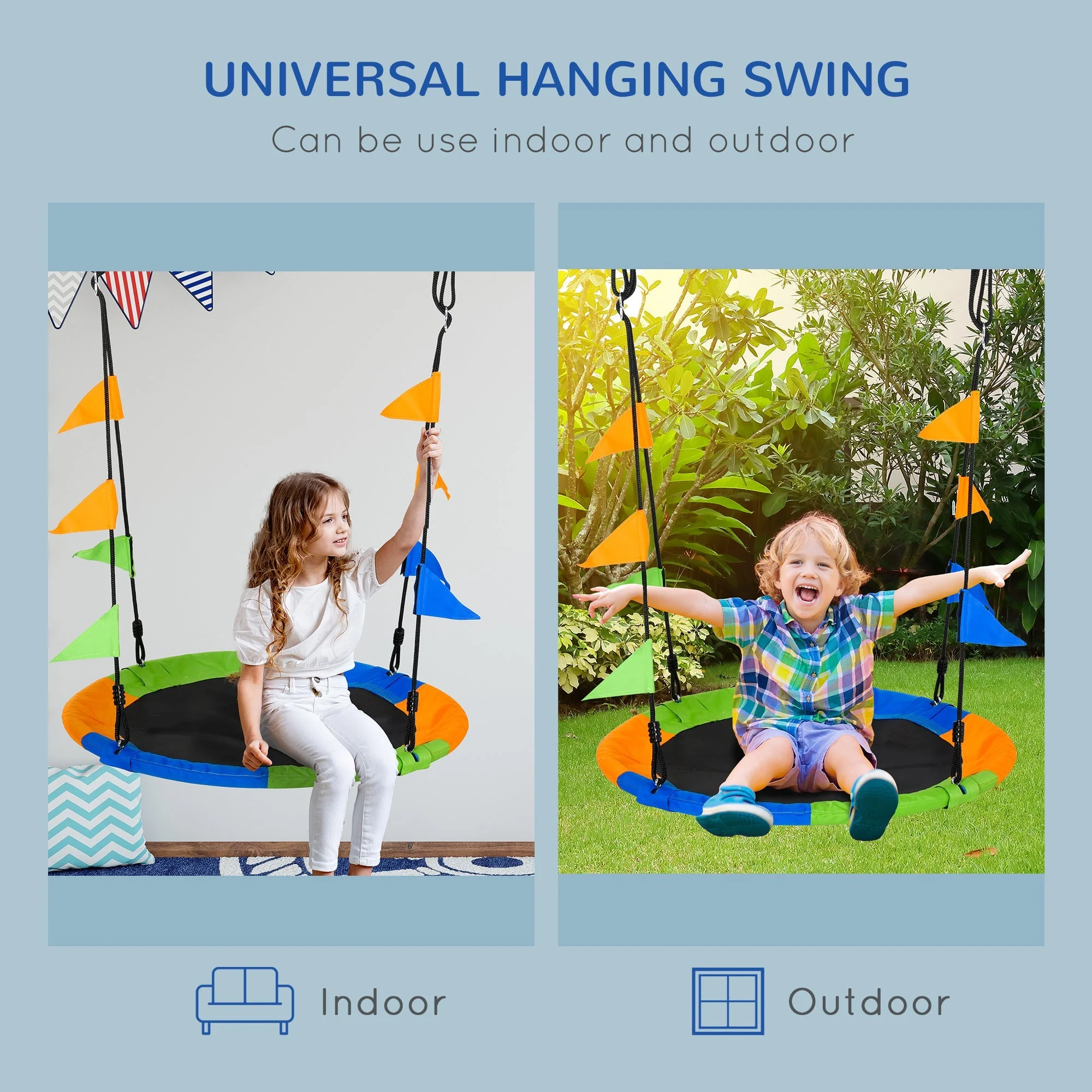 Outsunny Saucer Tree Kids Swing Set with Adjustable Rope Waterproof Seat Steel Frame Backyard - Image 6