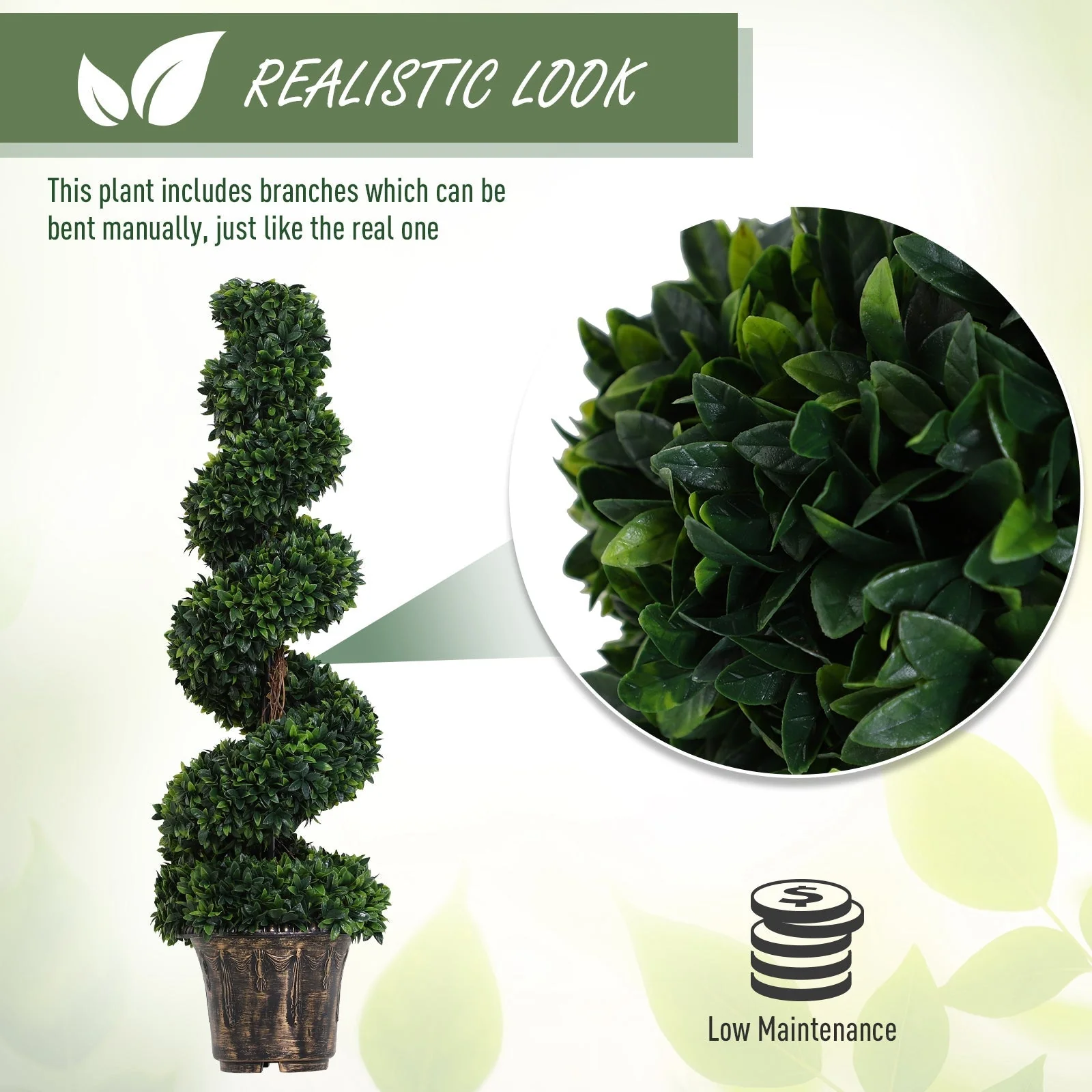 Outsunny Set of 2 Artificial Spiral Topiary Plant - Image 6